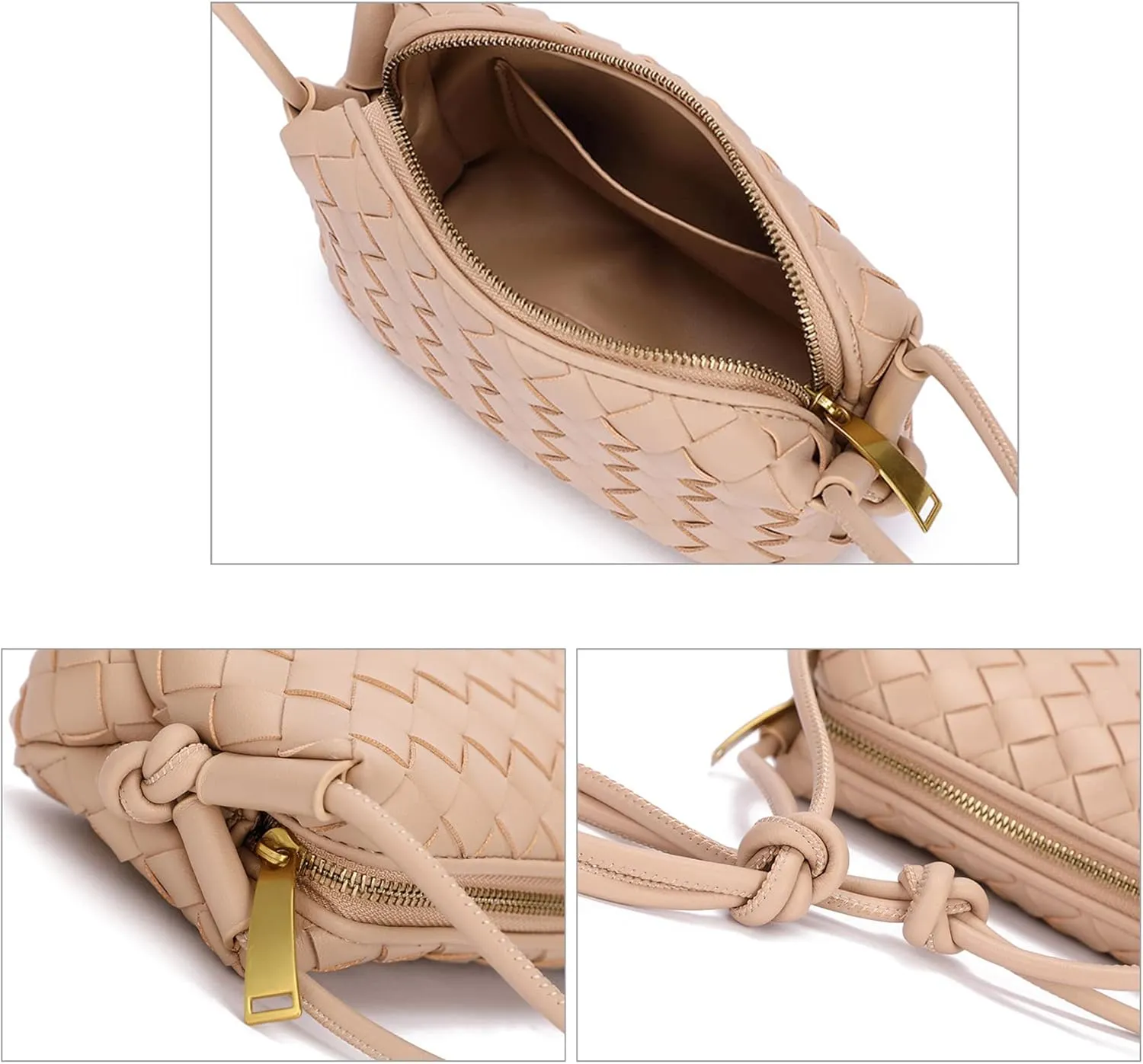 Woven Crossbody Bags For Women, Small Handmade Purse Clutch Shoulderbag Handbag, Zipper Closure