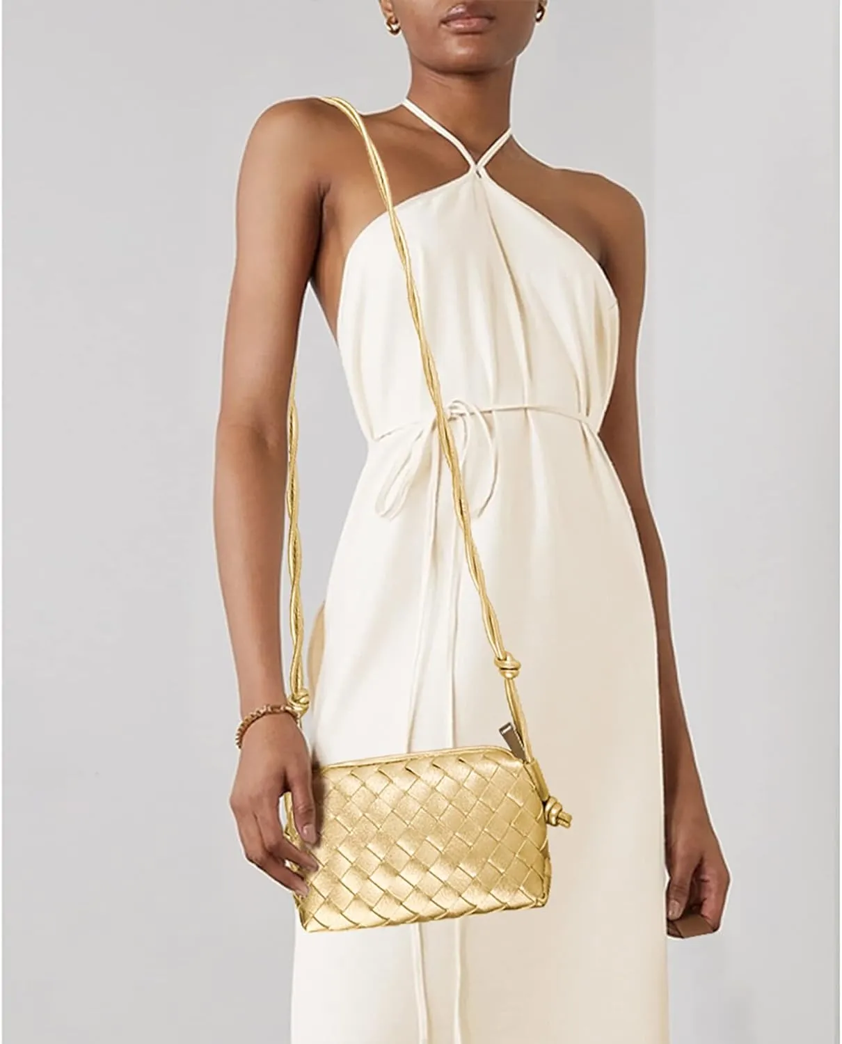 Woven Crossbody Bags For Women, Small Handmade Purse Clutch Shoulderbag Handbag, Zipper Closure