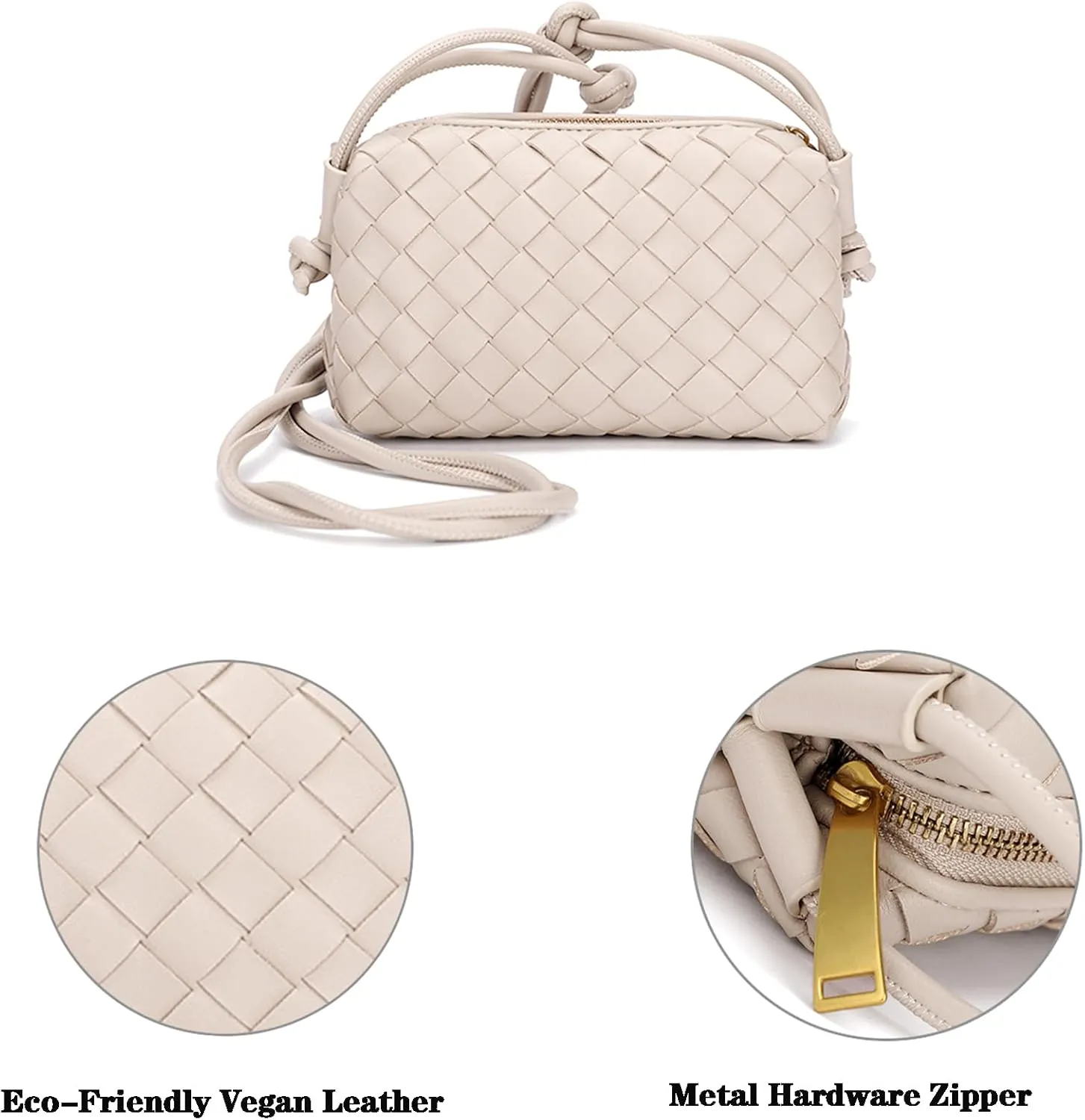 Woven Crossbody Bags For Women, Small Handmade Purse Clutch Shoulderbag Handbag, Zipper Closure