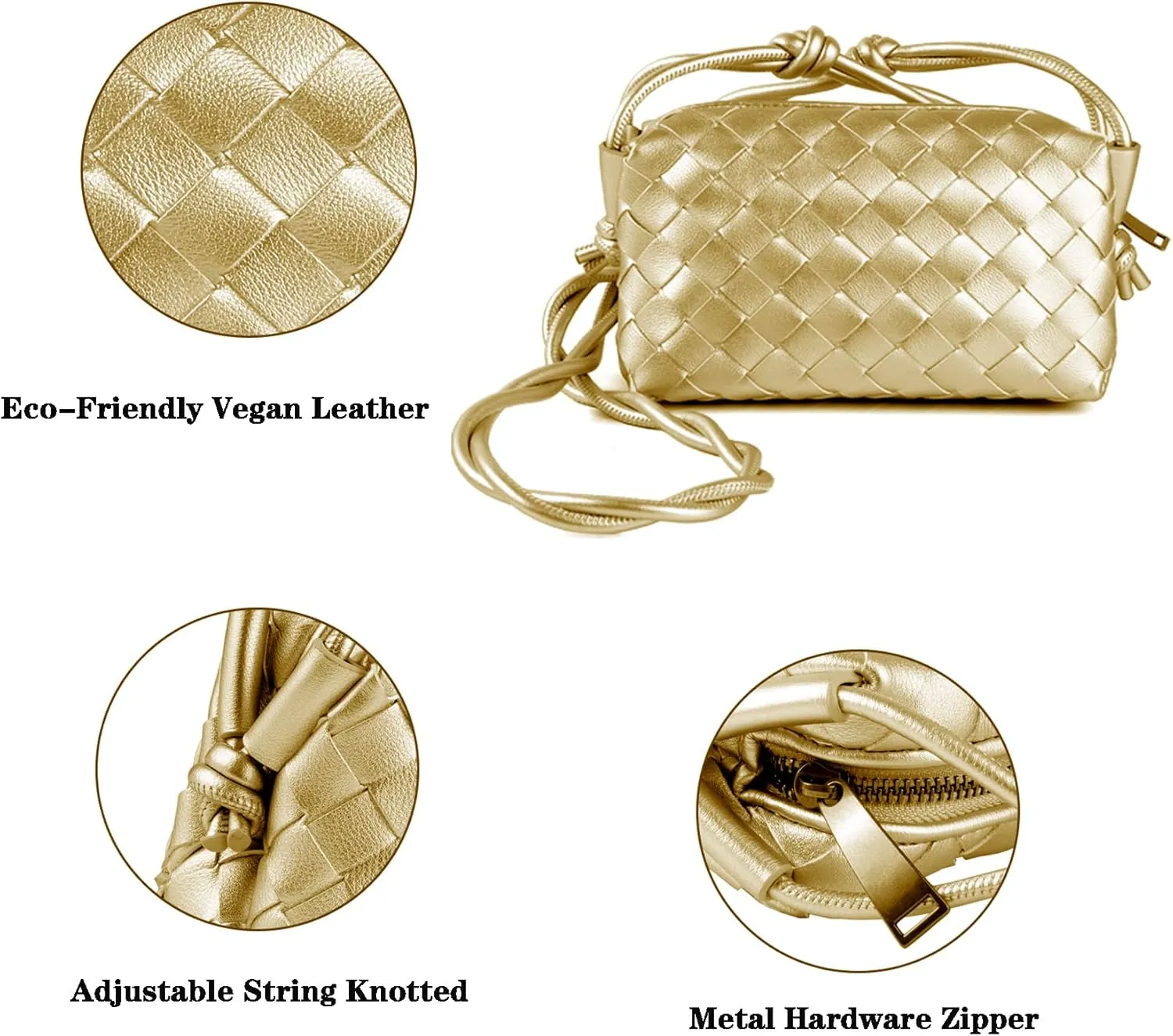 Woven Crossbody Bags For Women, Small Handmade Purse Clutch Shoulderbag Handbag, Zipper Closure