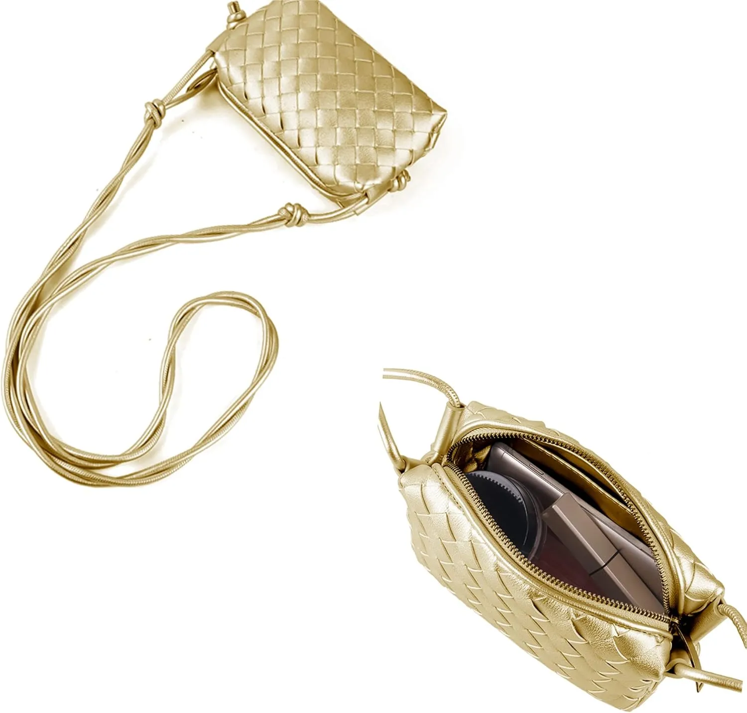 Woven Crossbody Bags For Women, Small Handmade Purse Clutch Shoulderbag Handbag, Zipper Closure