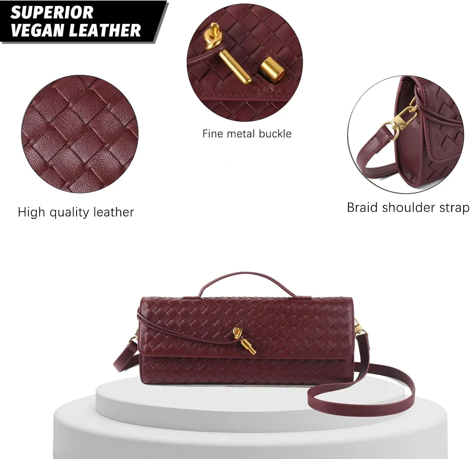 Woven Handbag for Women Evening Shoulder Bag Casual Leather Handbag Fashion Crossbody Clutch Purse