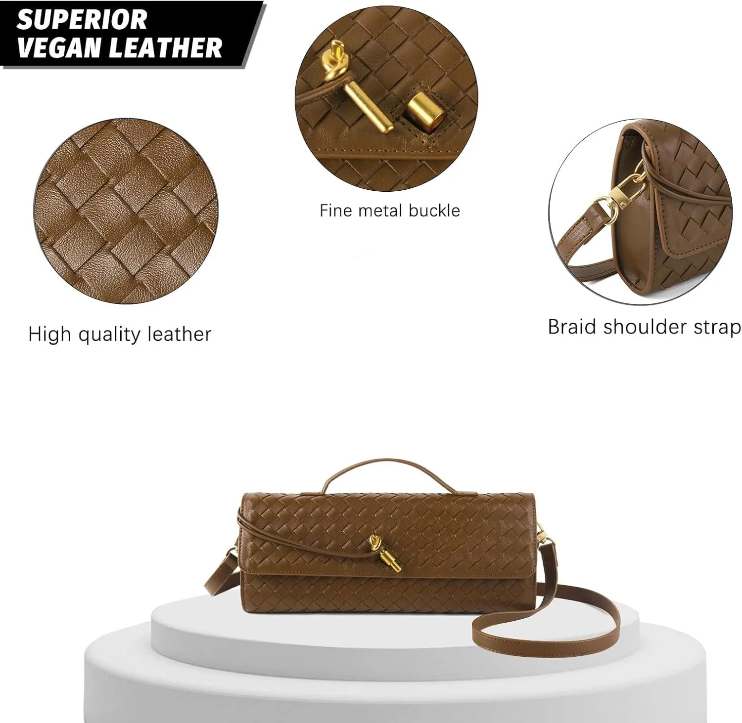 Woven Handbag for Women Evening Shoulder Bag Casual Leather Handbag Fashion Crossbody Clutch Purse