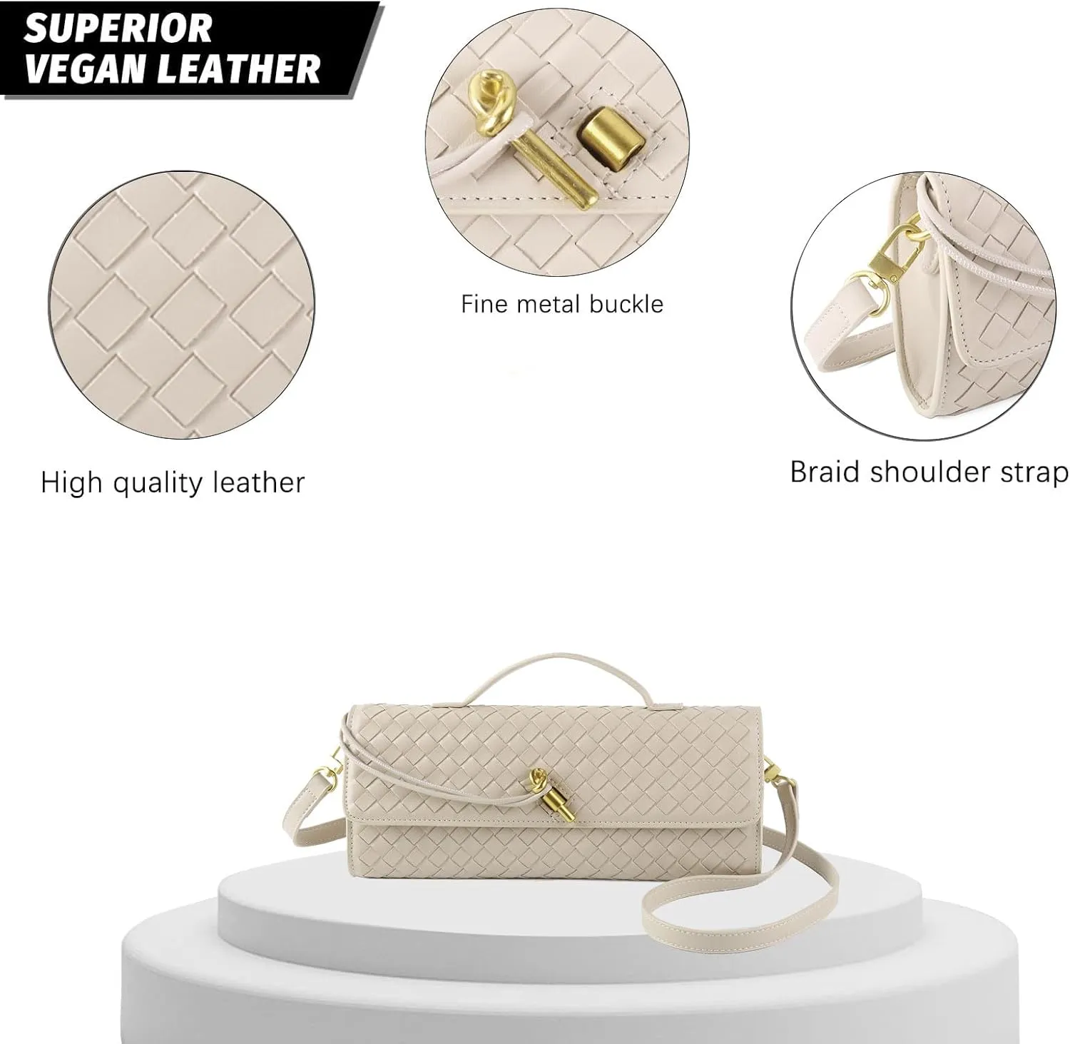 Woven Handbag for Women Evening Shoulder Bag Casual Leather Handbag Fashion Crossbody Clutch Purse