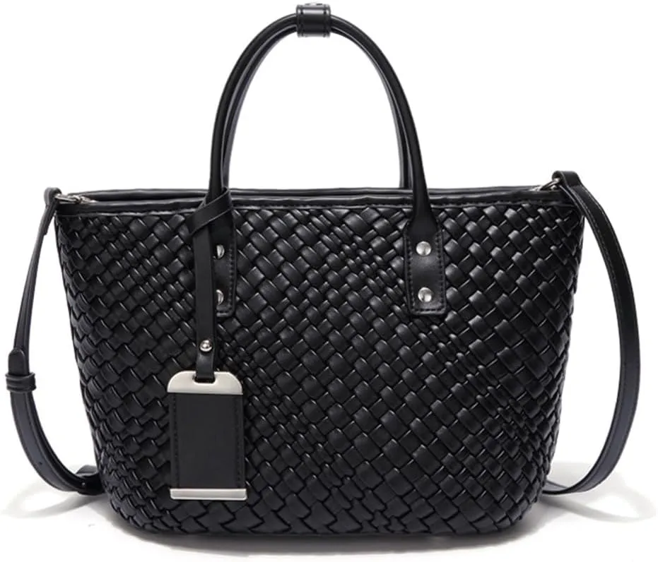 Woven Satchel Handbags for Women Vegan Leather Handwoven Shoulder Bag Large Travel Braided Summer Top Handle Handbags