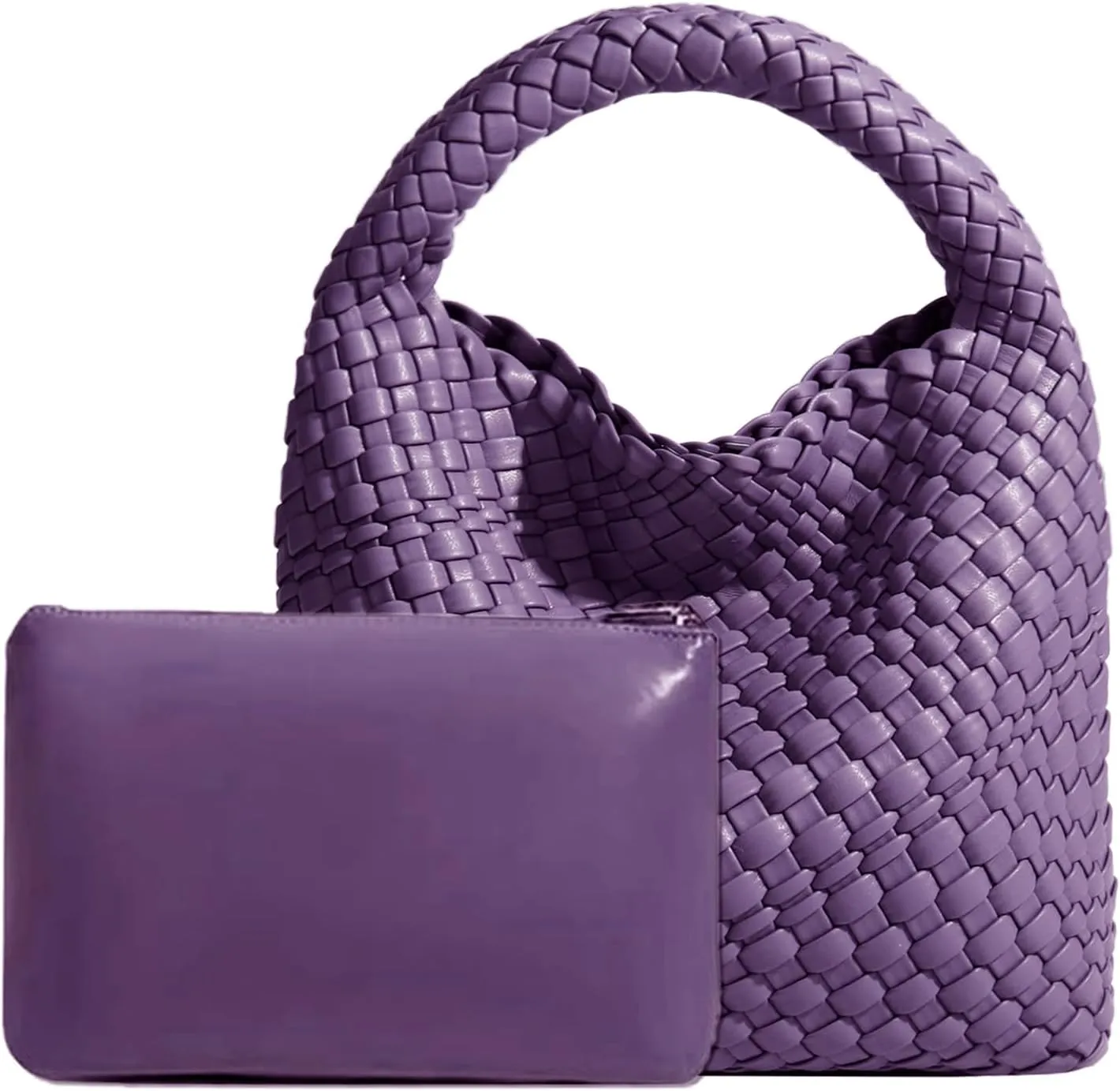 Woven Tote Bag For Women, Soft Foldable Top-Handle Wristlet Bag, Fashion Hobo Handbag, Composite Bag with Coin Purse