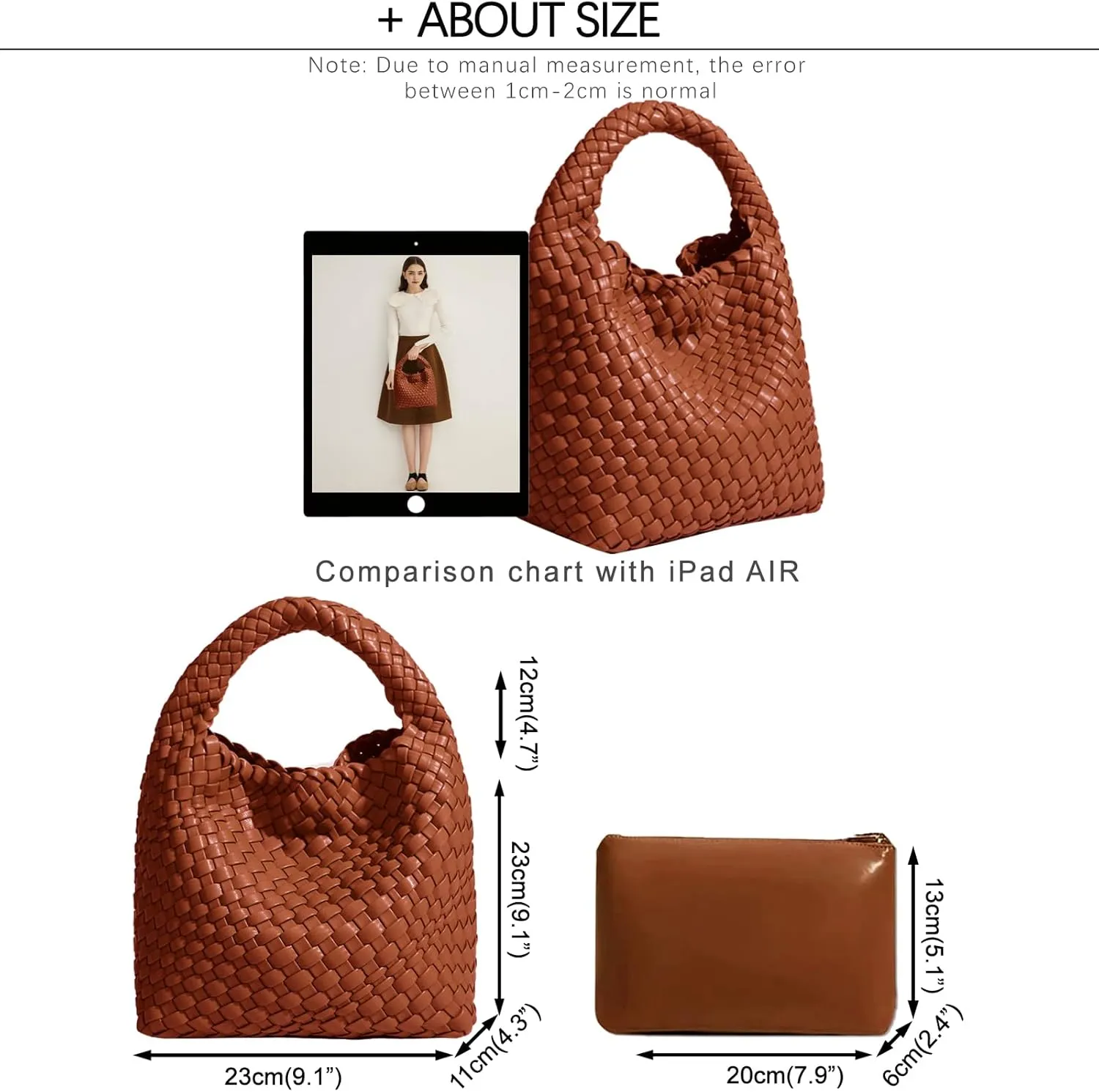 Woven Tote Bag For Women, Soft Foldable Top-Handle Wristlet Bag, Fashion Hobo Handbag, Composite Bag with Coin Purse