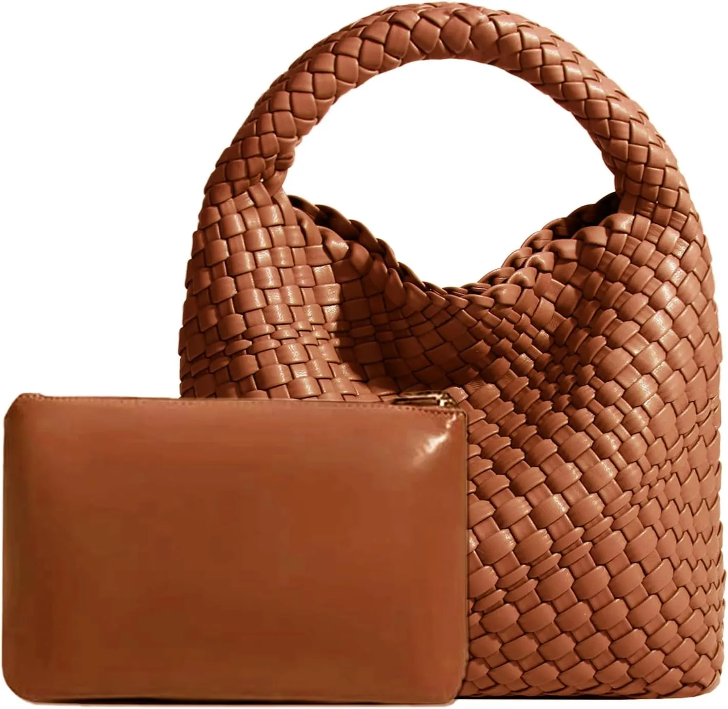 Woven Tote Bag For Women, Soft Foldable Top-Handle Wristlet Bag, Fashion Hobo Handbag, Composite Bag with Coin Purse