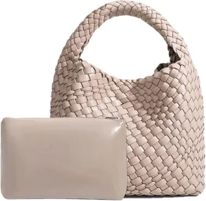 Woven Tote Bag For Women, Soft Foldable Top-Handle Wristlet Bag, Fashion Hobo Handbag, Composite Bag with Coin Purse