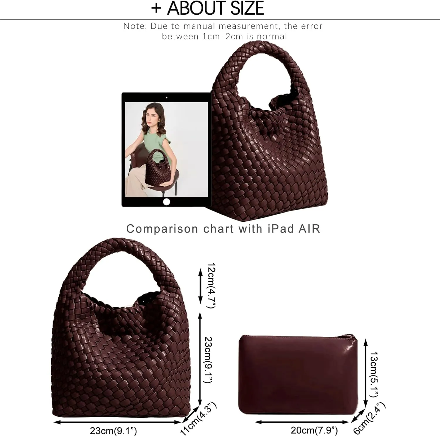 Woven Tote Bag For Women, Soft Foldable Top-Handle Wristlet Bag, Fashion Hobo Handbag, Composite Bag with Coin Purse