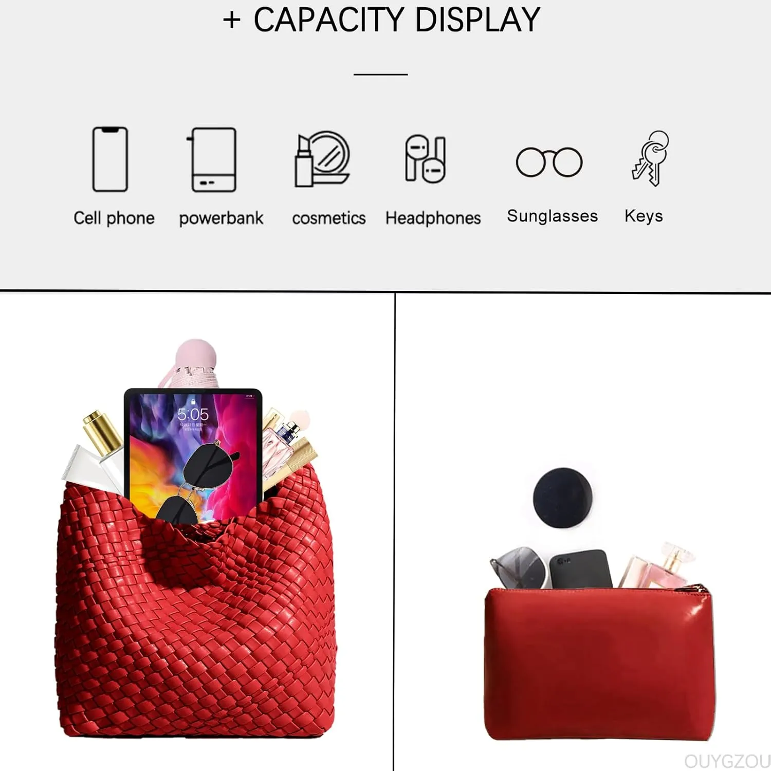 Woven Tote Bag For Women, Soft Foldable Top-Handle Wristlet Bag, Fashion Hobo Handbag, Composite Bag with Coin Purse