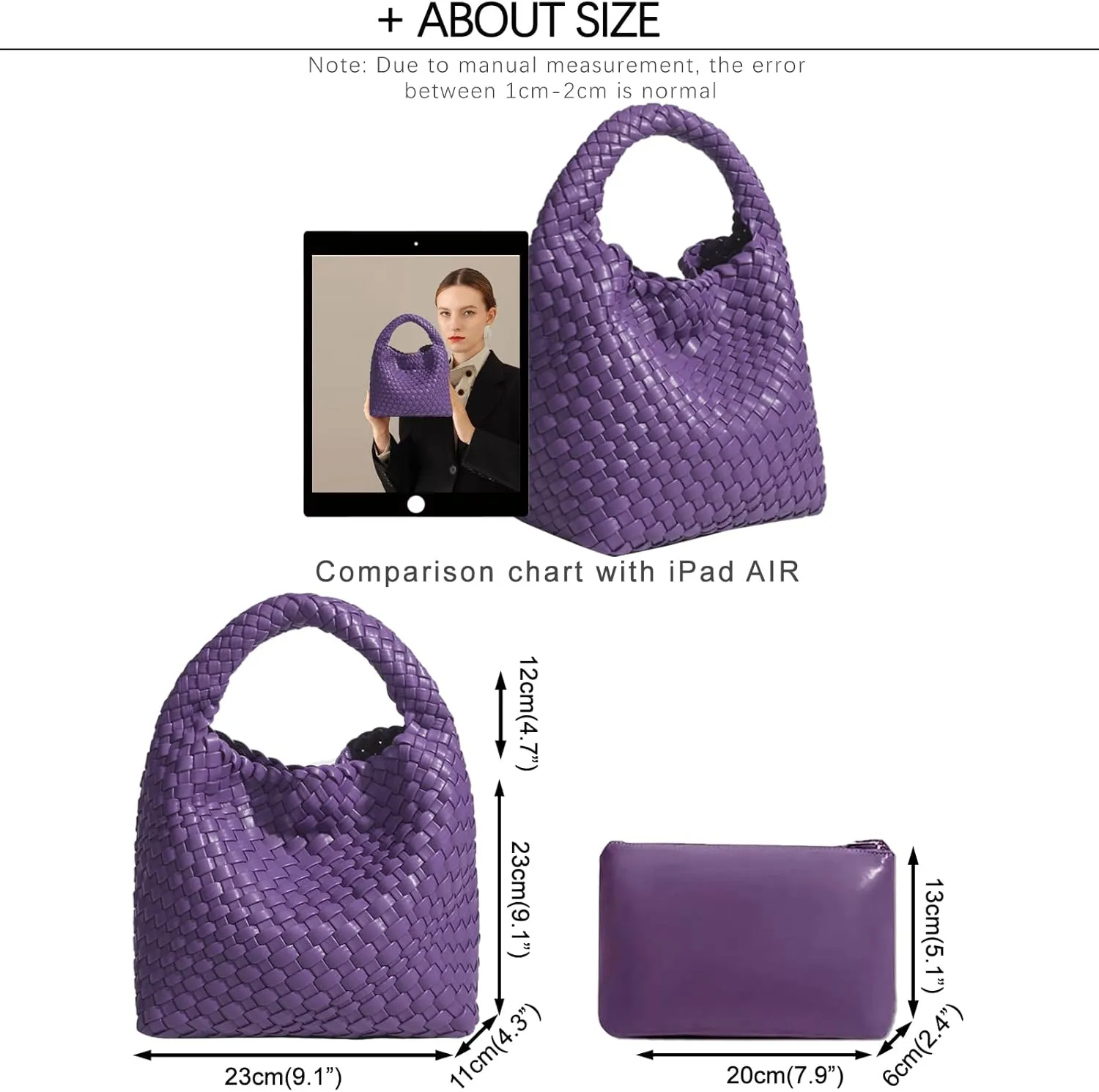 Woven Tote Bag For Women, Soft Foldable Top-Handle Wristlet Bag, Fashion Hobo Handbag, Composite Bag with Coin Purse