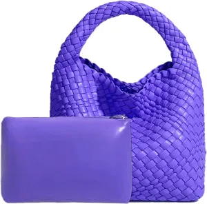 Woven Tote Bag For Women, Soft Foldable Top-Handle Wristlet Bag, Fashion Hobo Handbag, Composite Bag with Coin Purse