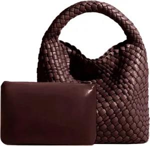 Woven Tote Bag For Women, Soft Foldable Top-Handle Wristlet Bag, Fashion Hobo Handbag, Composite Bag with Coin Purse
