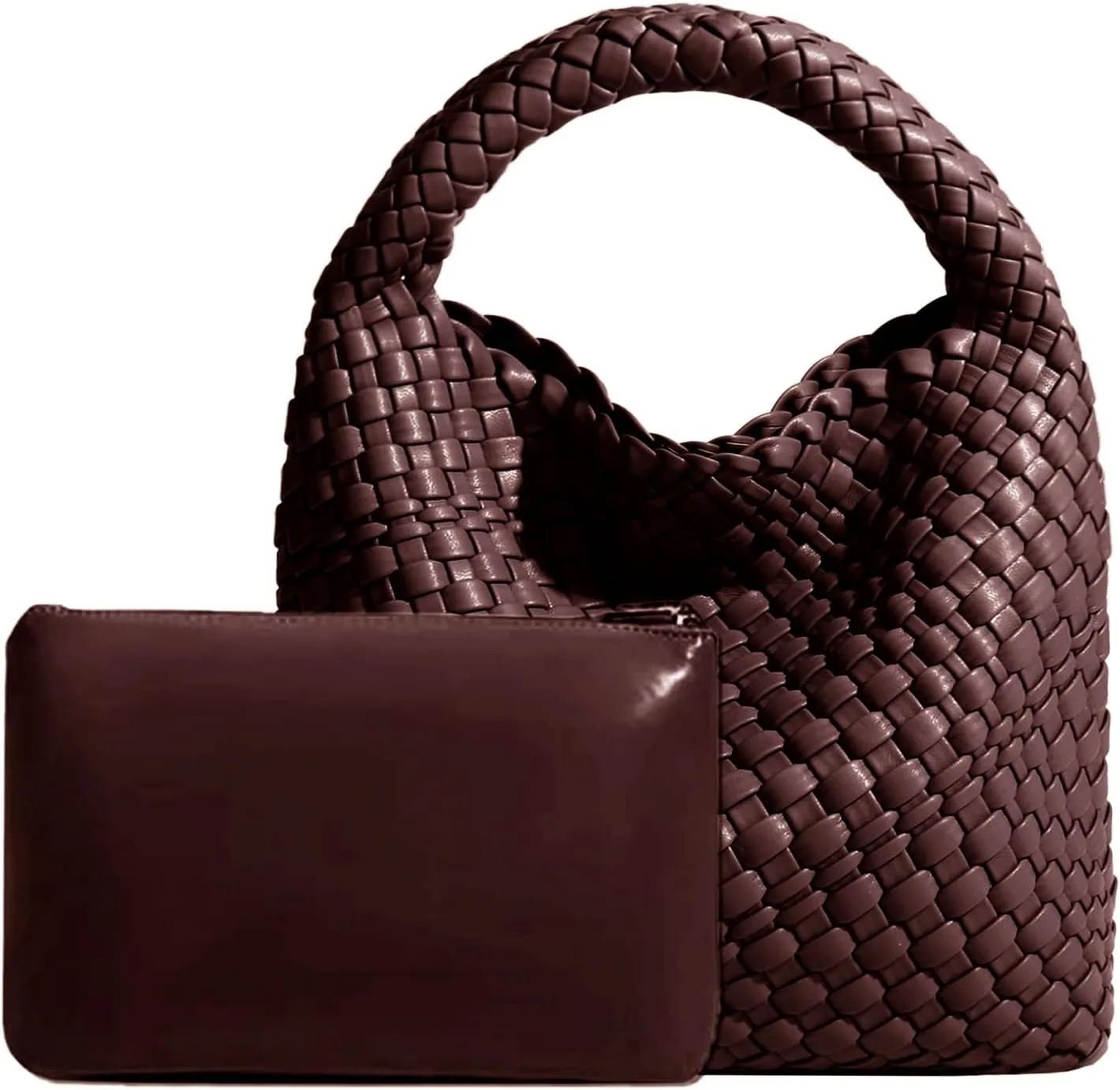Woven Tote Bag For Women, Soft Foldable Top-Handle Wristlet Bag, Fashion Hobo Handbag, Composite Bag with Coin Purse