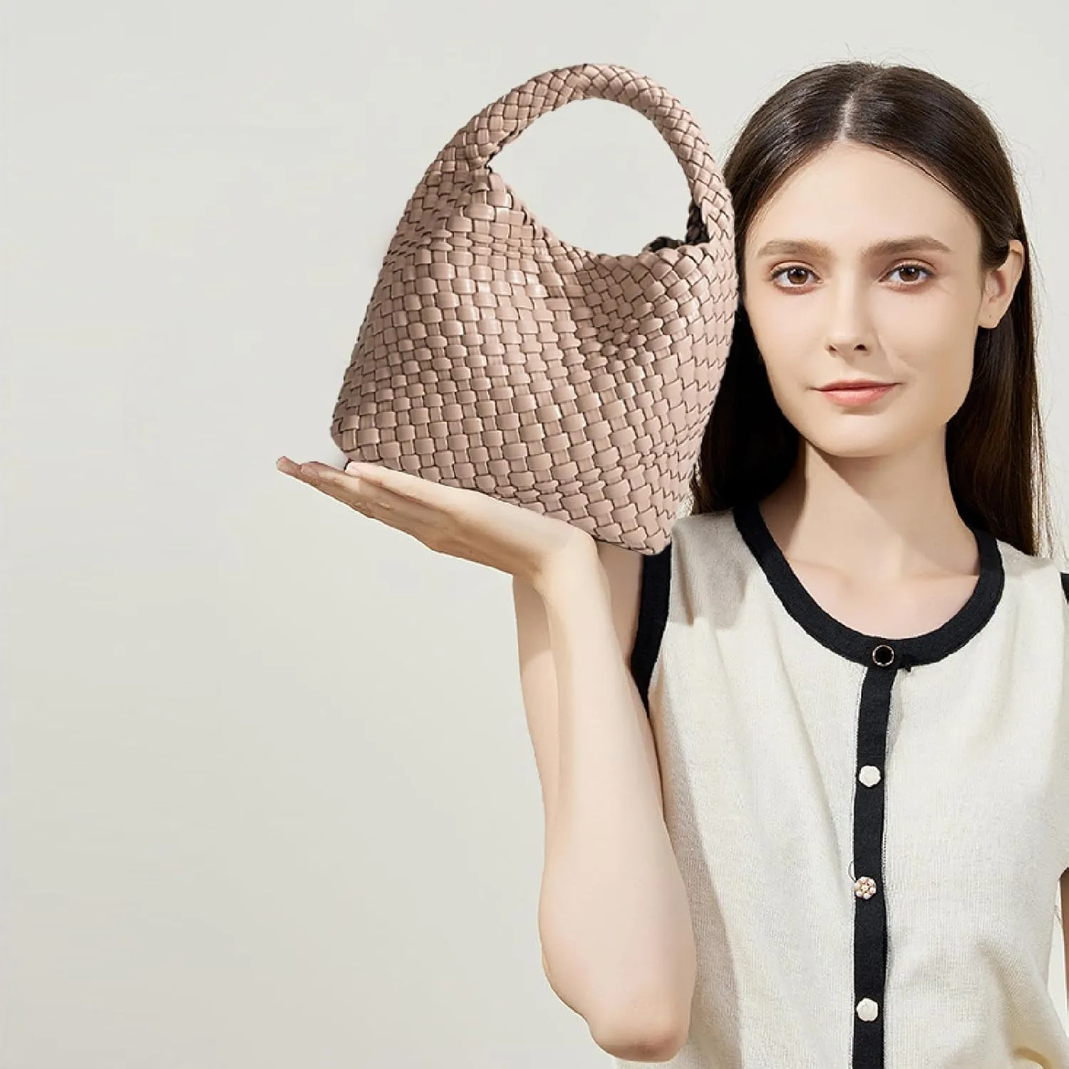 Woven Tote Bag For Women, Soft Foldable Top-Handle Wristlet Bag, Fashion Hobo Handbag, Composite Bag with Coin Purse