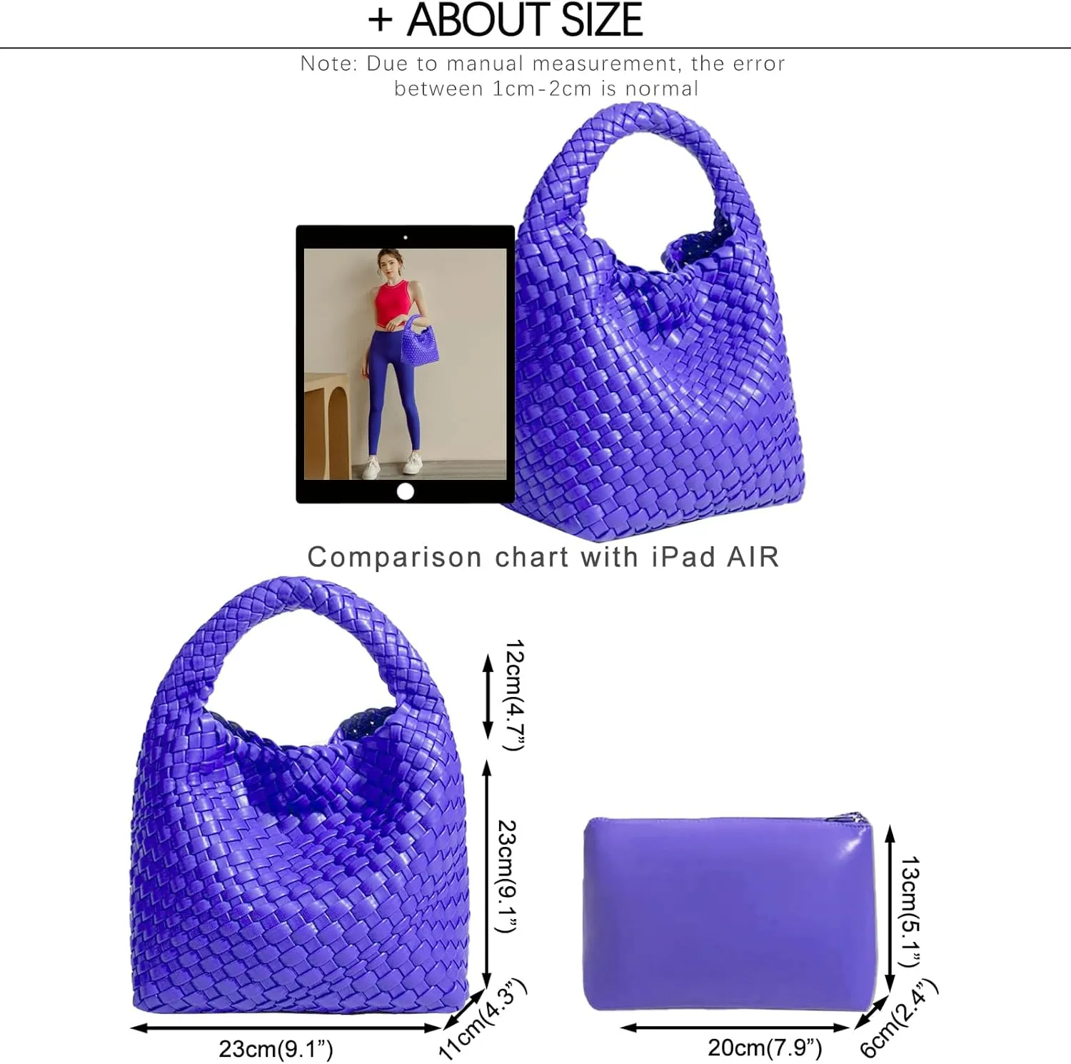Woven Tote Bag For Women, Soft Foldable Top-Handle Wristlet Bag, Fashion Hobo Handbag, Composite Bag with Coin Purse