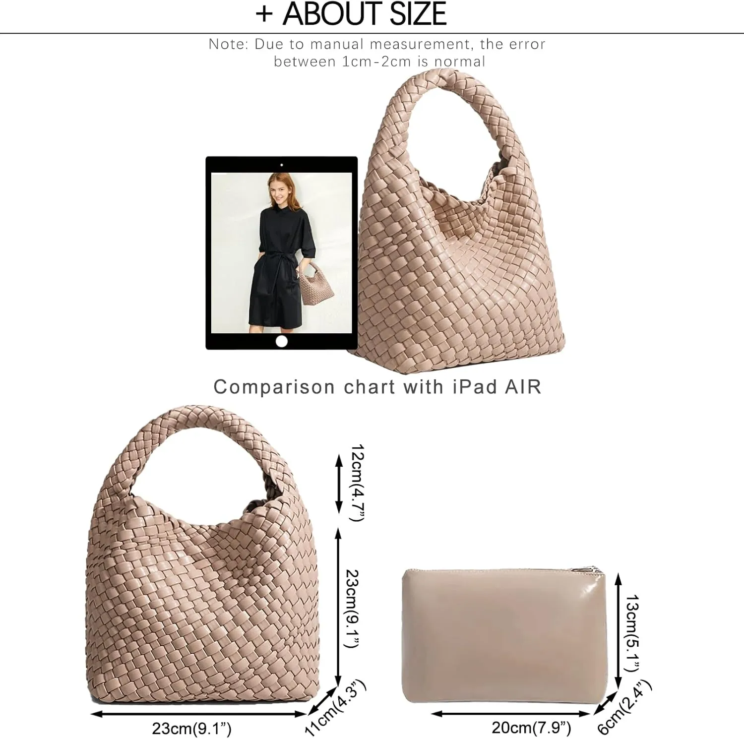 Woven Tote Bag For Women, Soft Foldable Top-Handle Wristlet Bag, Fashion Hobo Handbag, Composite Bag with Coin Purse