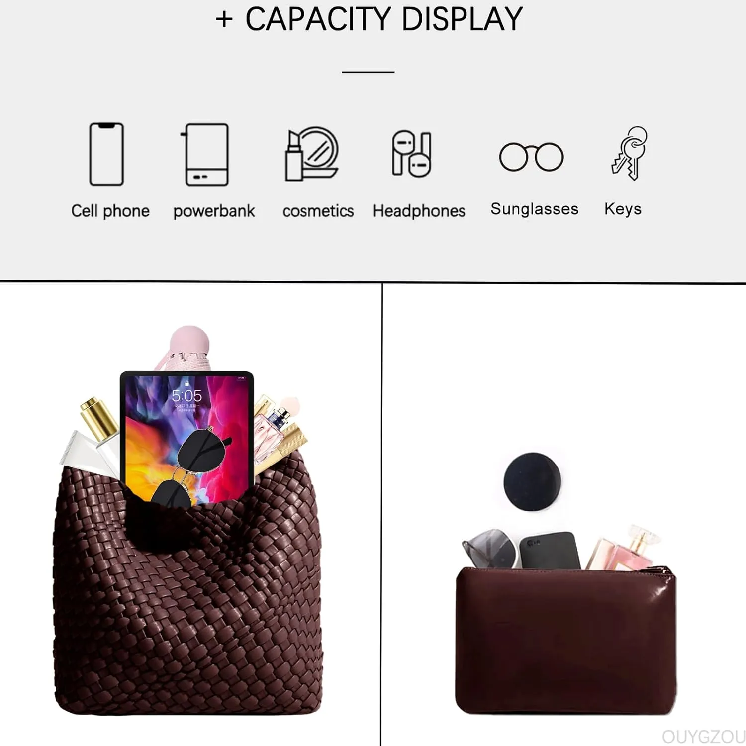 Woven Tote Bag For Women, Soft Foldable Top-Handle Wristlet Bag, Fashion Hobo Handbag, Composite Bag with Coin Purse