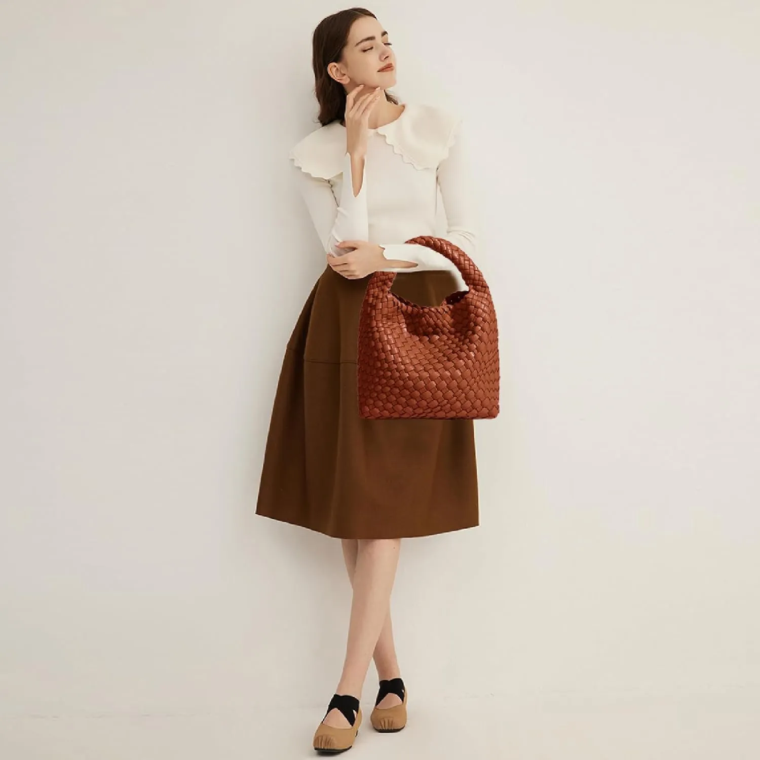 Woven Tote Bag For Women, Soft Foldable Top-Handle Wristlet Bag, Fashion Hobo Handbag, Composite Bag with Coin Purse