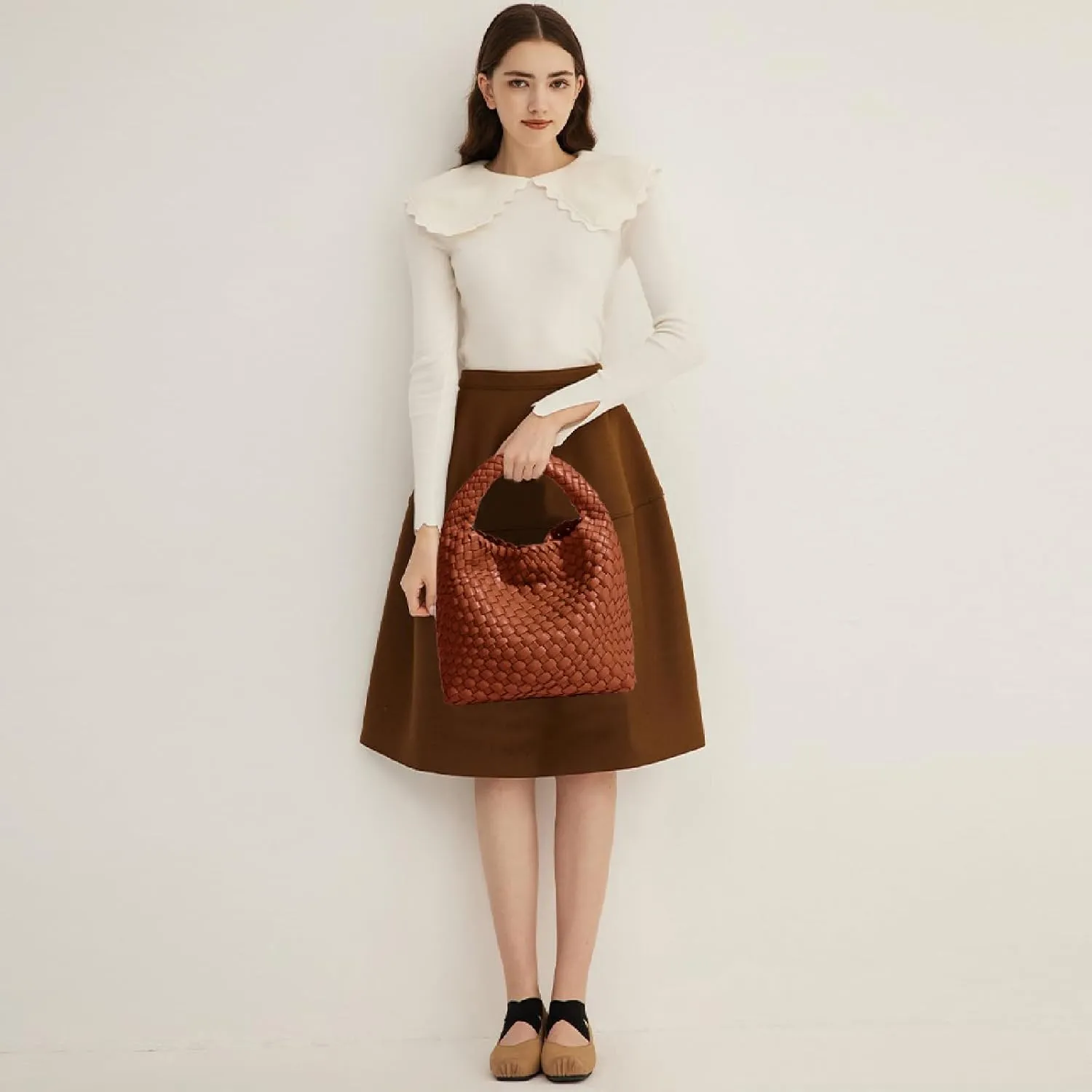 Woven Tote Bag For Women, Soft Foldable Top-Handle Wristlet Bag, Fashion Hobo Handbag, Composite Bag with Coin Purse