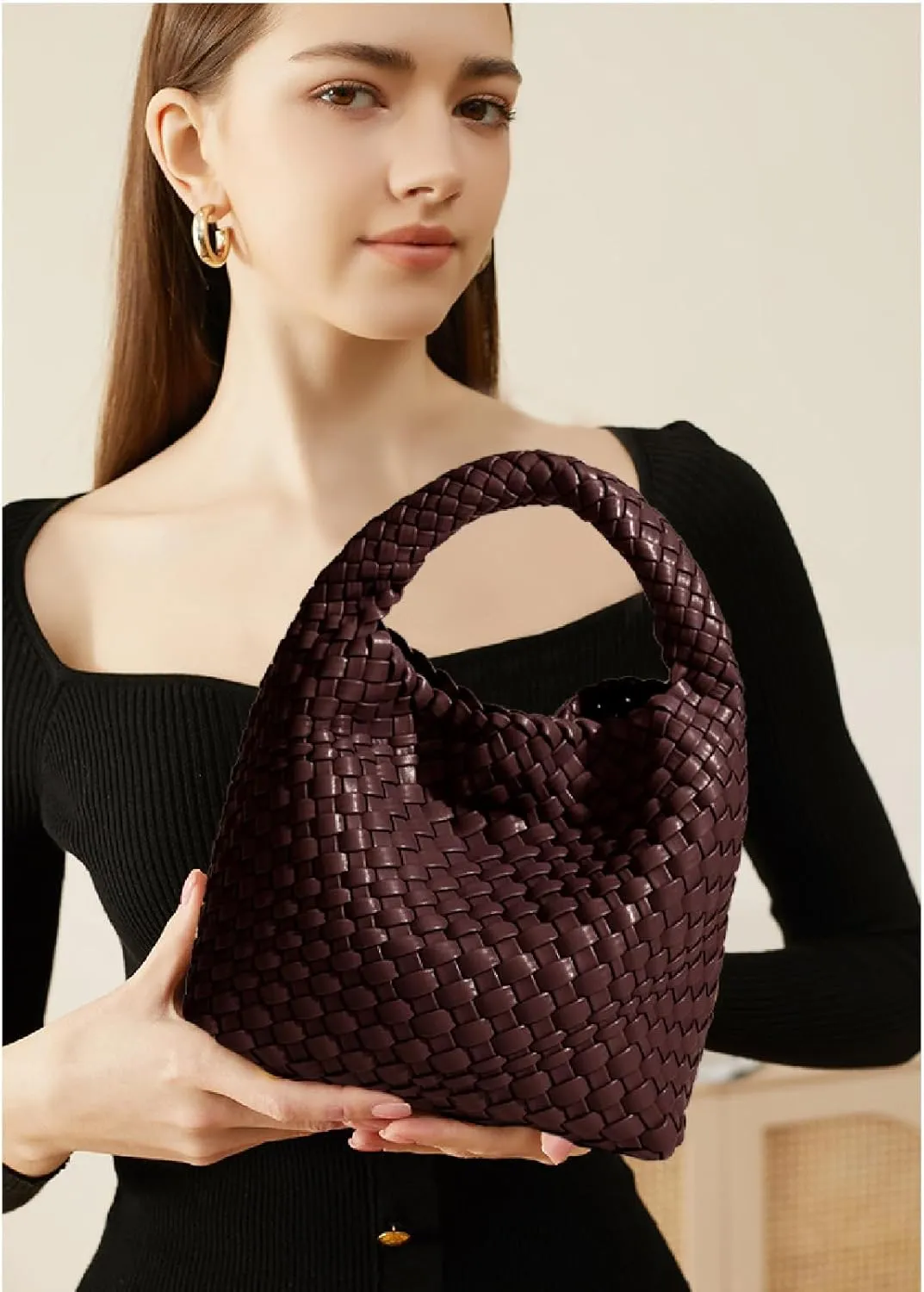 Woven Tote Bag For Women, Soft Foldable Top-Handle Wristlet Bag, Fashion Hobo Handbag, Composite Bag with Coin Purse