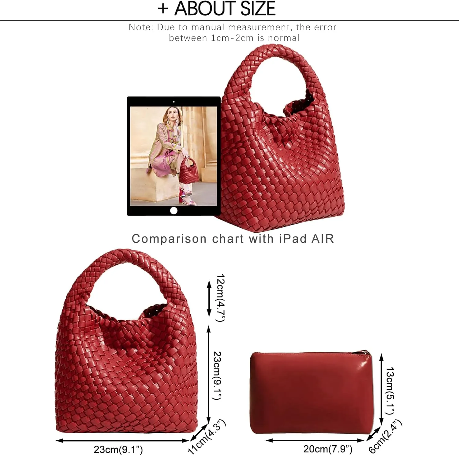 Woven Tote Bag For Women, Soft Foldable Top-Handle Wristlet Bag, Fashion Hobo Handbag, Composite Bag with Coin Purse