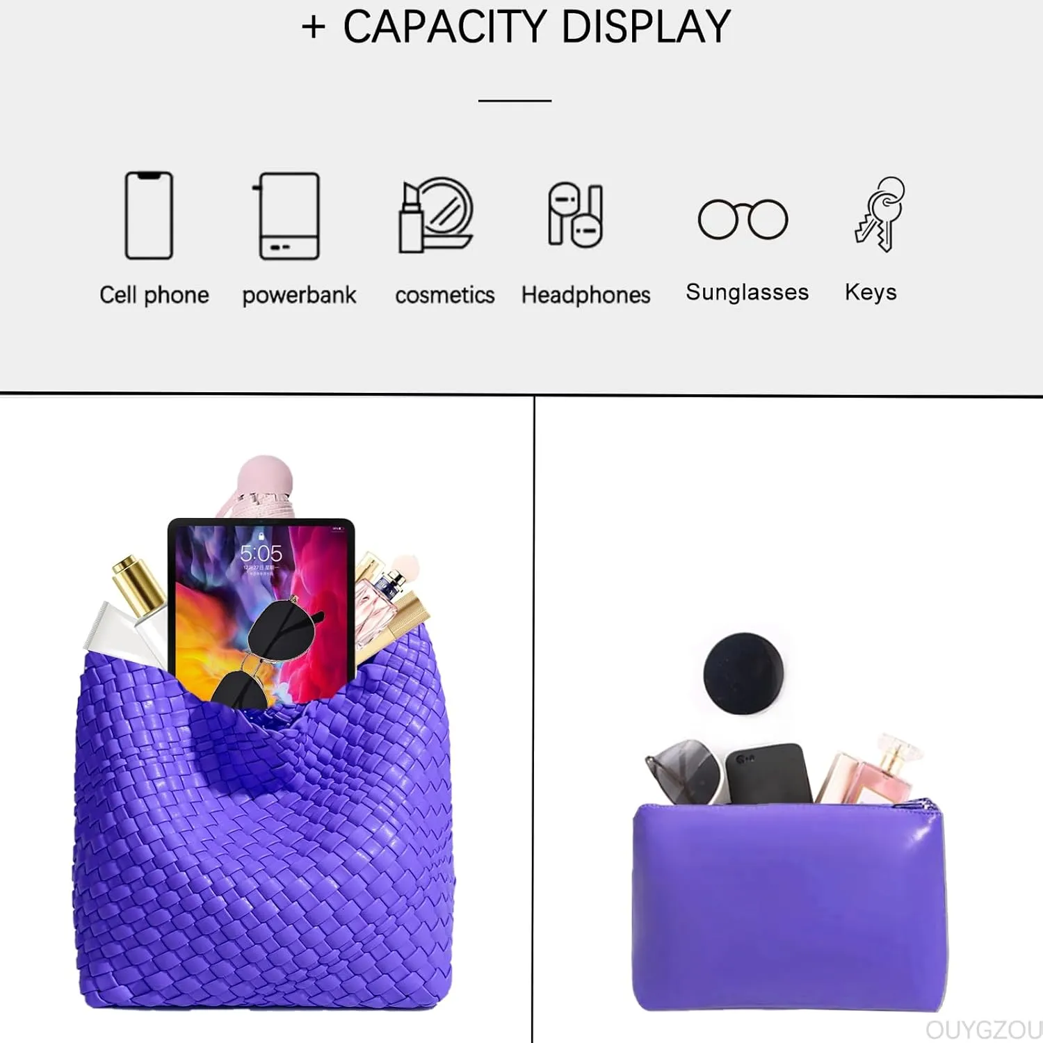 Woven Tote Bag For Women, Soft Foldable Top-Handle Wristlet Bag, Fashion Hobo Handbag, Composite Bag with Coin Purse