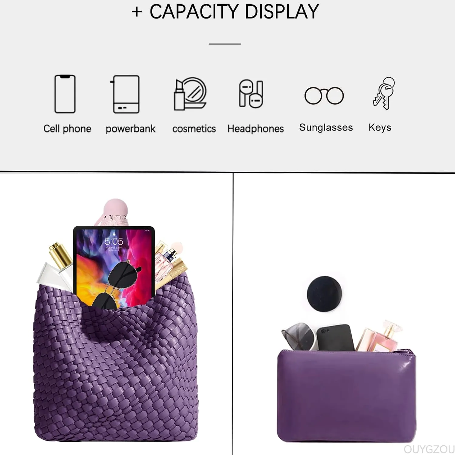 Woven Tote Bag For Women, Soft Foldable Top-Handle Wristlet Bag, Fashion Hobo Handbag, Composite Bag with Coin Purse