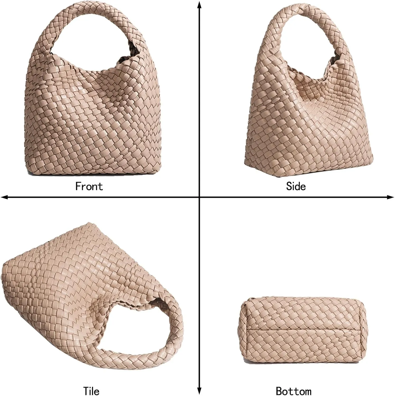 Woven Tote Bag For Women, Soft Foldable Top-Handle Wristlet Bag, Fashion Hobo Handbag, Composite Bag with Coin Purse