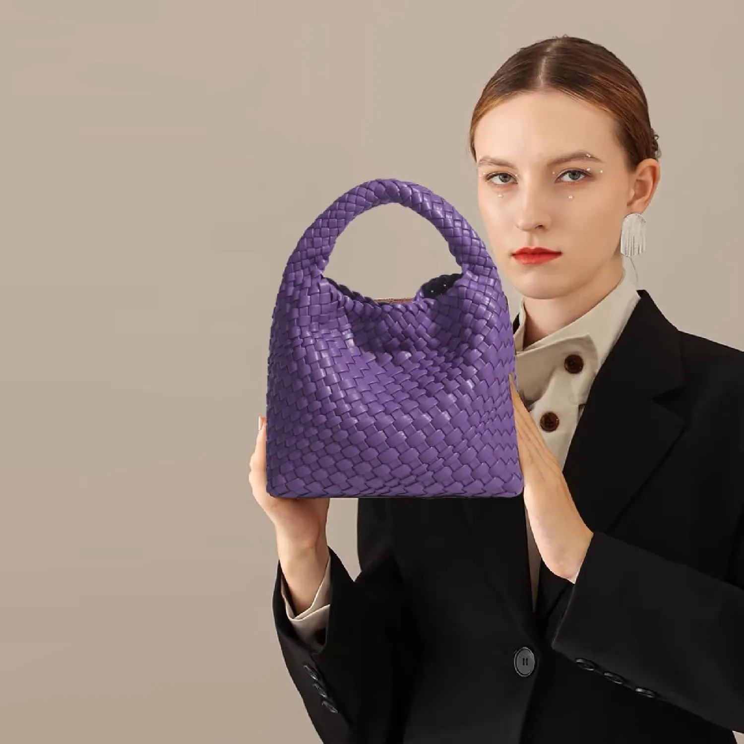 Woven Tote Bag For Women, Soft Foldable Top-Handle Wristlet Bag, Fashion Hobo Handbag, Composite Bag with Coin Purse