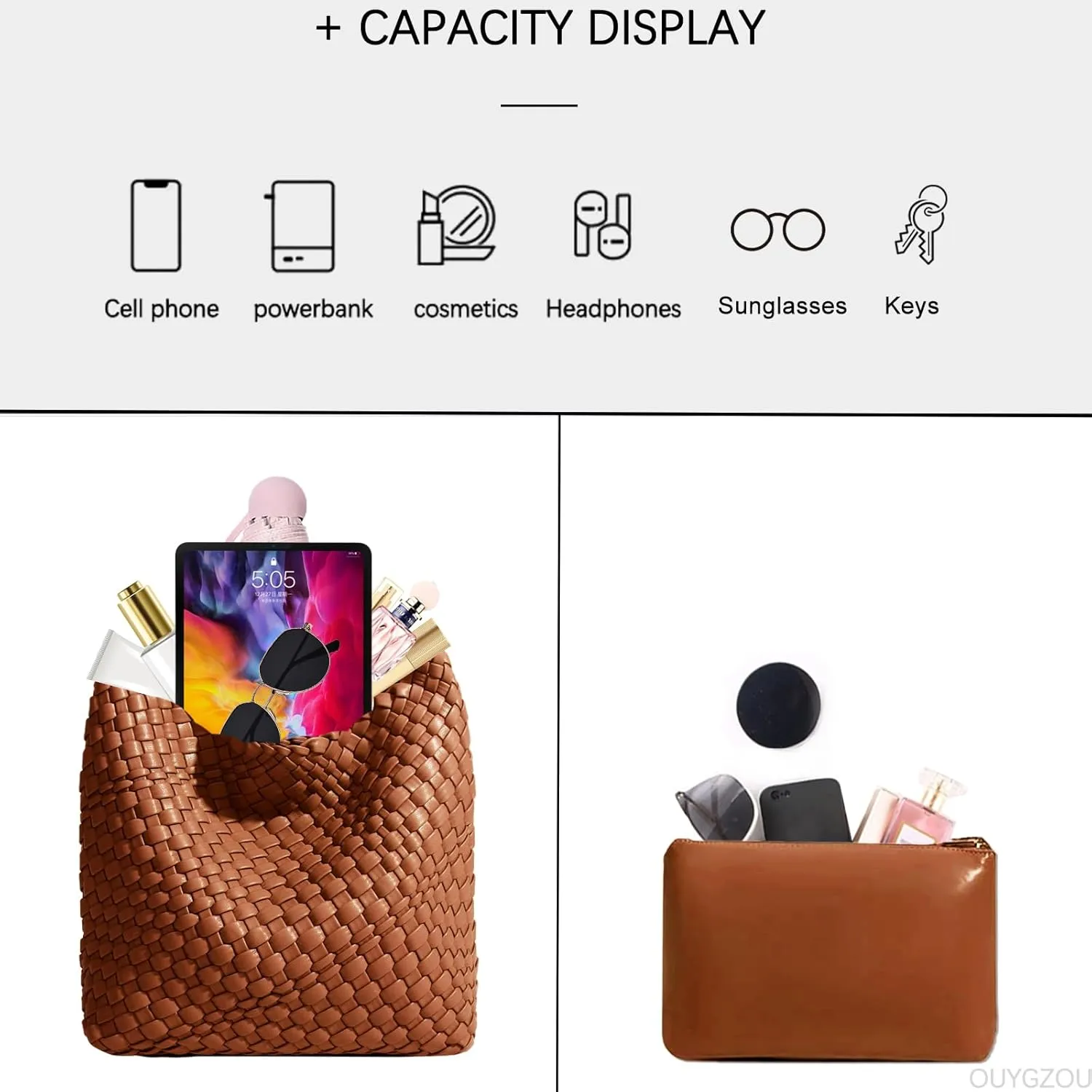 Woven Tote Bag For Women, Soft Foldable Top-Handle Wristlet Bag, Fashion Hobo Handbag, Composite Bag with Coin Purse