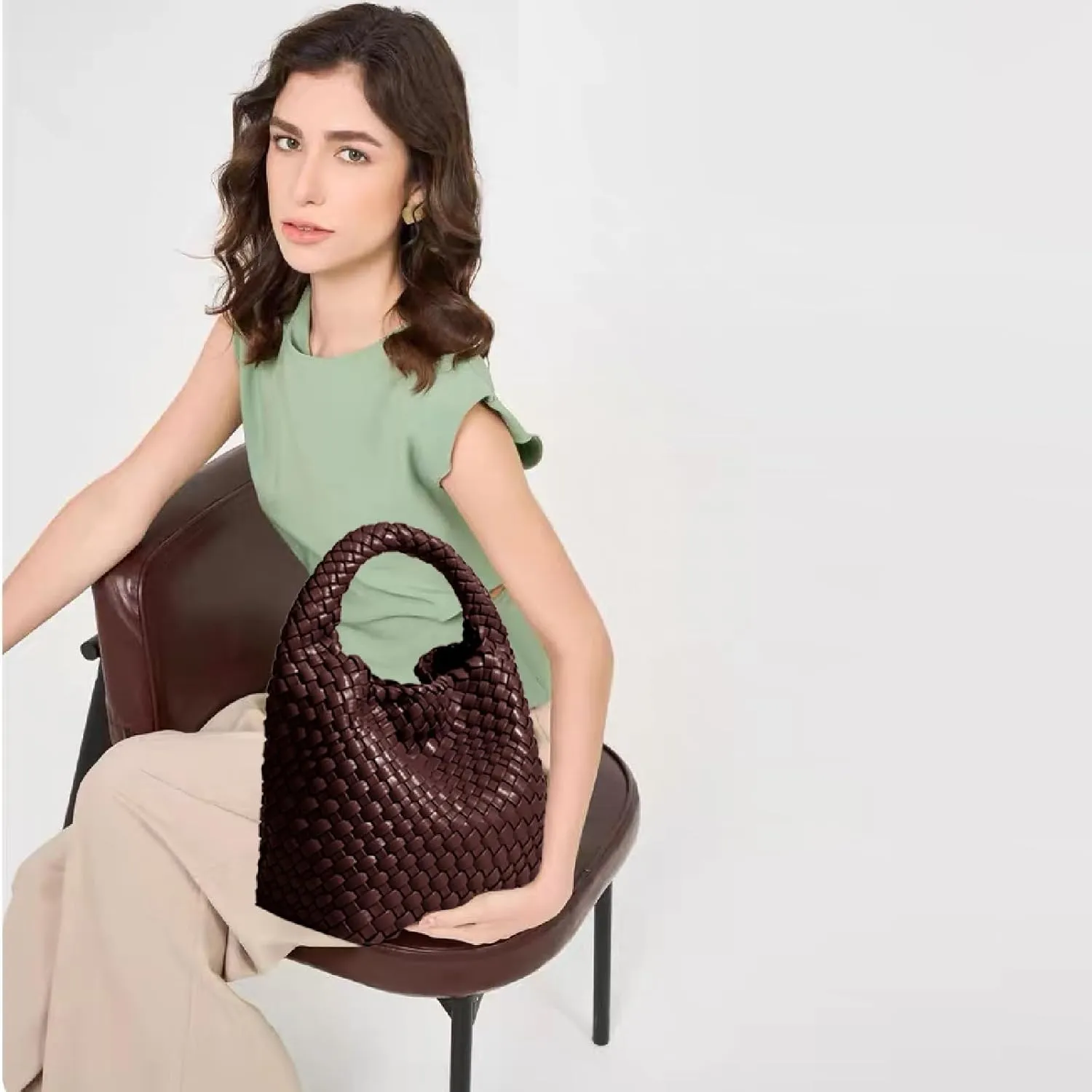 Woven Tote Bag For Women, Soft Foldable Top-Handle Wristlet Bag, Fashion Hobo Handbag, Composite Bag with Coin Purse