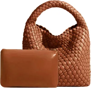 Woven Tote Bag For Women, Soft Foldable Top-Handle Wristlet Bag, Fashion Hobo Handbag, Composite Bag with Coin Purse