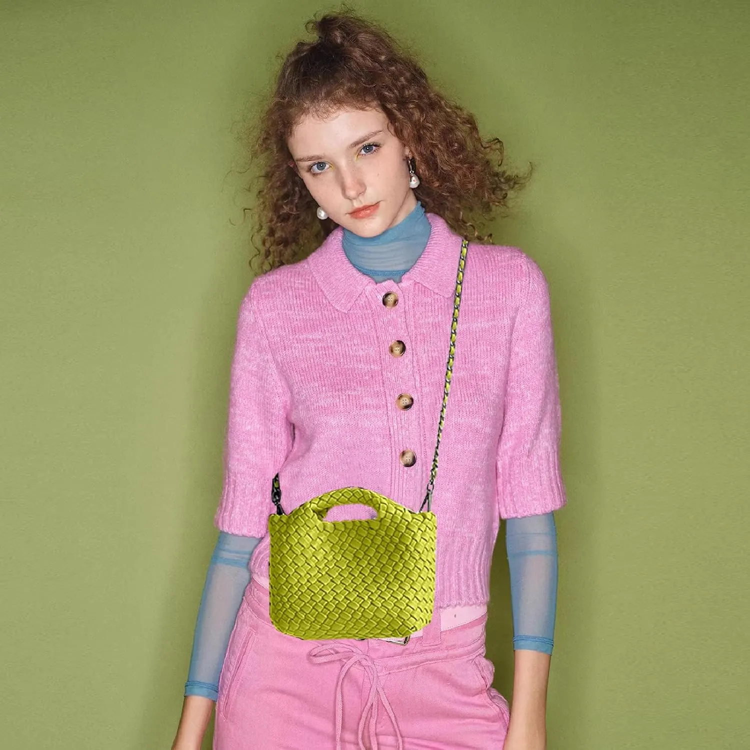 Woven Tote Bag for Women with Coin Purse, Foldable Chain Small Crossbody Handbags, Fashion Shoulder Bag, Hobo Satchel