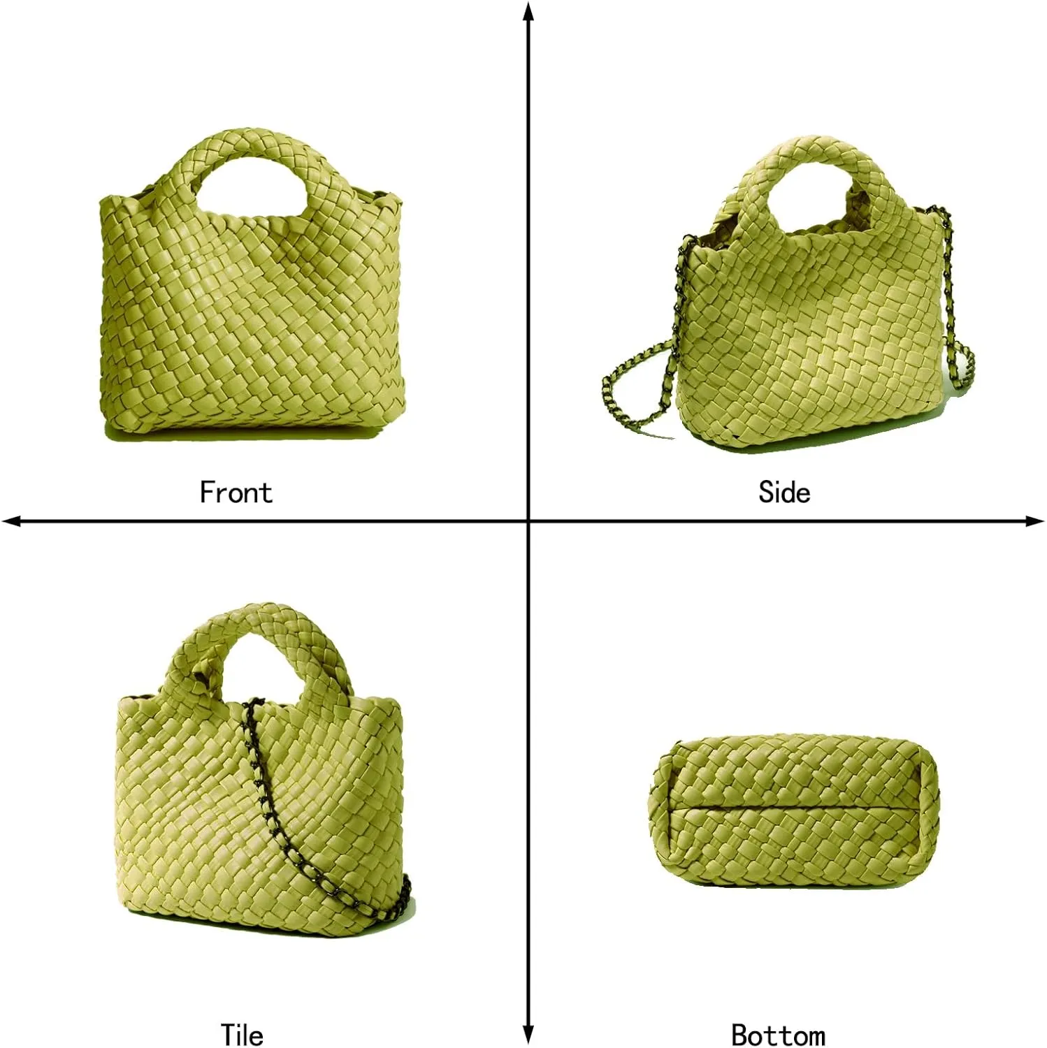 Woven Tote Bag for Women with Coin Purse, Foldable Chain Small Crossbody Handbags, Fashion Shoulder Bag, Hobo Satchel