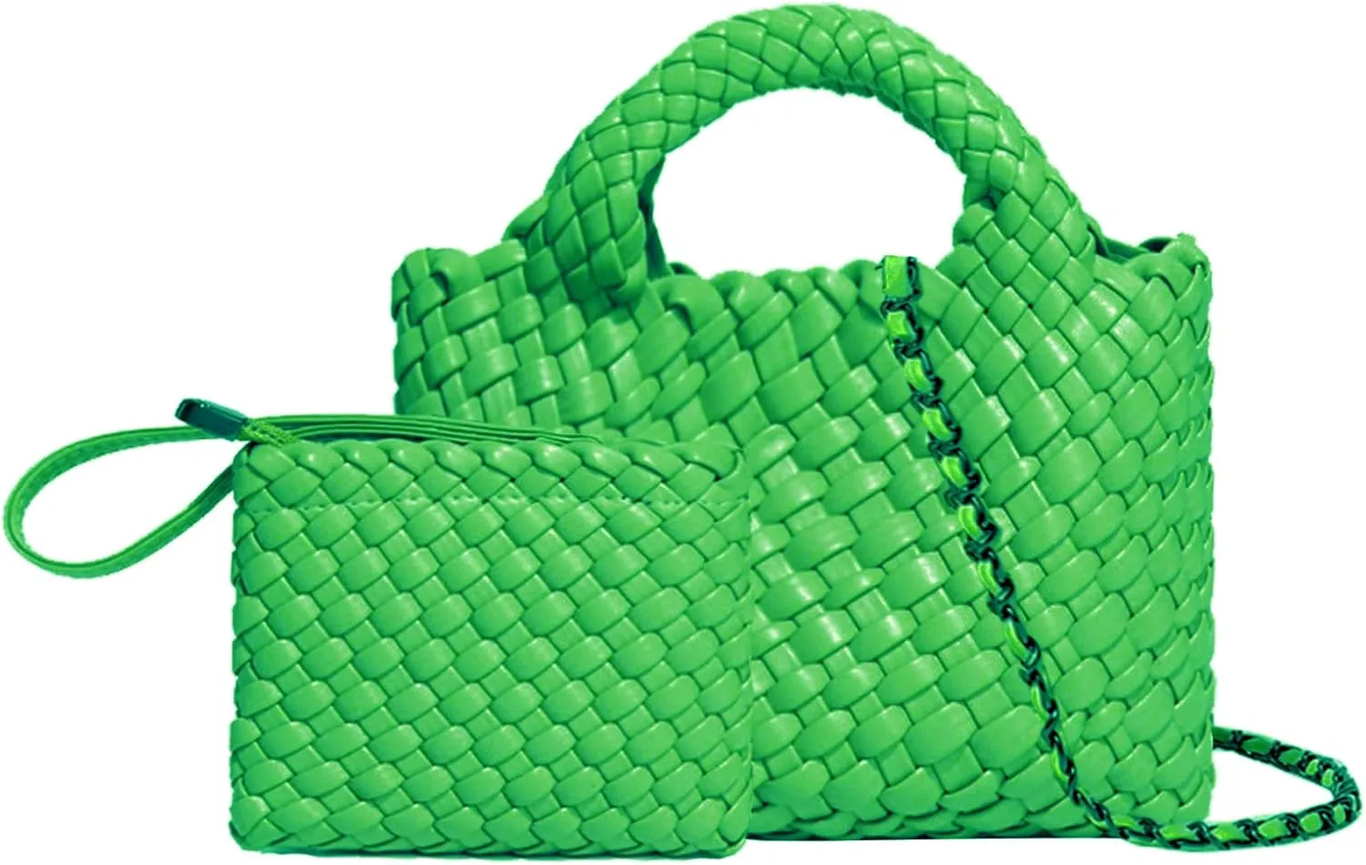 Woven Tote Bag for Women with Coin Purse, Foldable Chain Small Crossbody Handbags, Fashion Shoulder Bag, Hobo Satchel