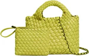 Woven Tote Bag for Women with Coin Purse, Foldable Chain Small Crossbody Handbags, Fashion Shoulder Bag, Hobo Satchel