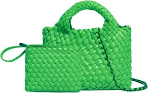 Woven Tote Bag for Women with Coin Purse, Foldable Chain Small Crossbody Handbags, Fashion Shoulder Bag, Hobo Satchel