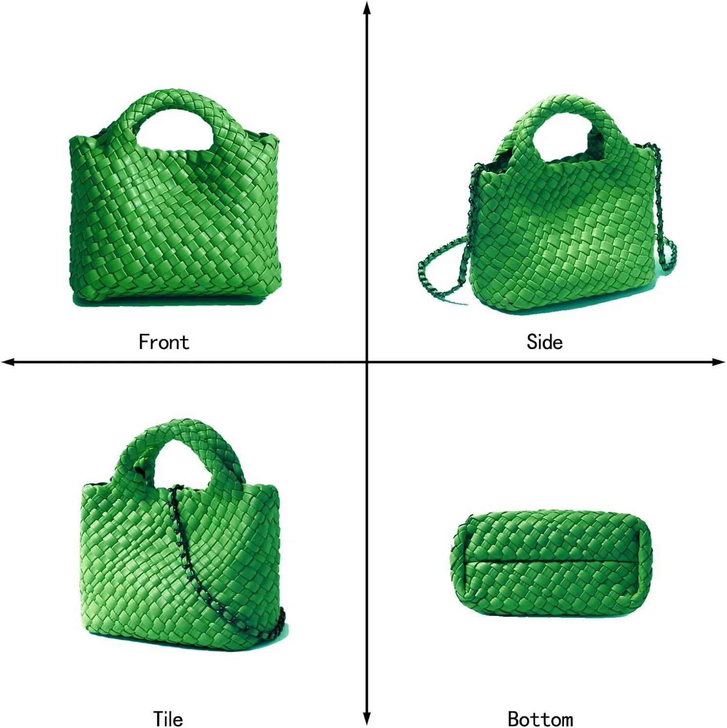 Woven Tote Bag for Women with Coin Purse, Foldable Chain Small Crossbody Handbags, Fashion Shoulder Bag, Hobo Satchel