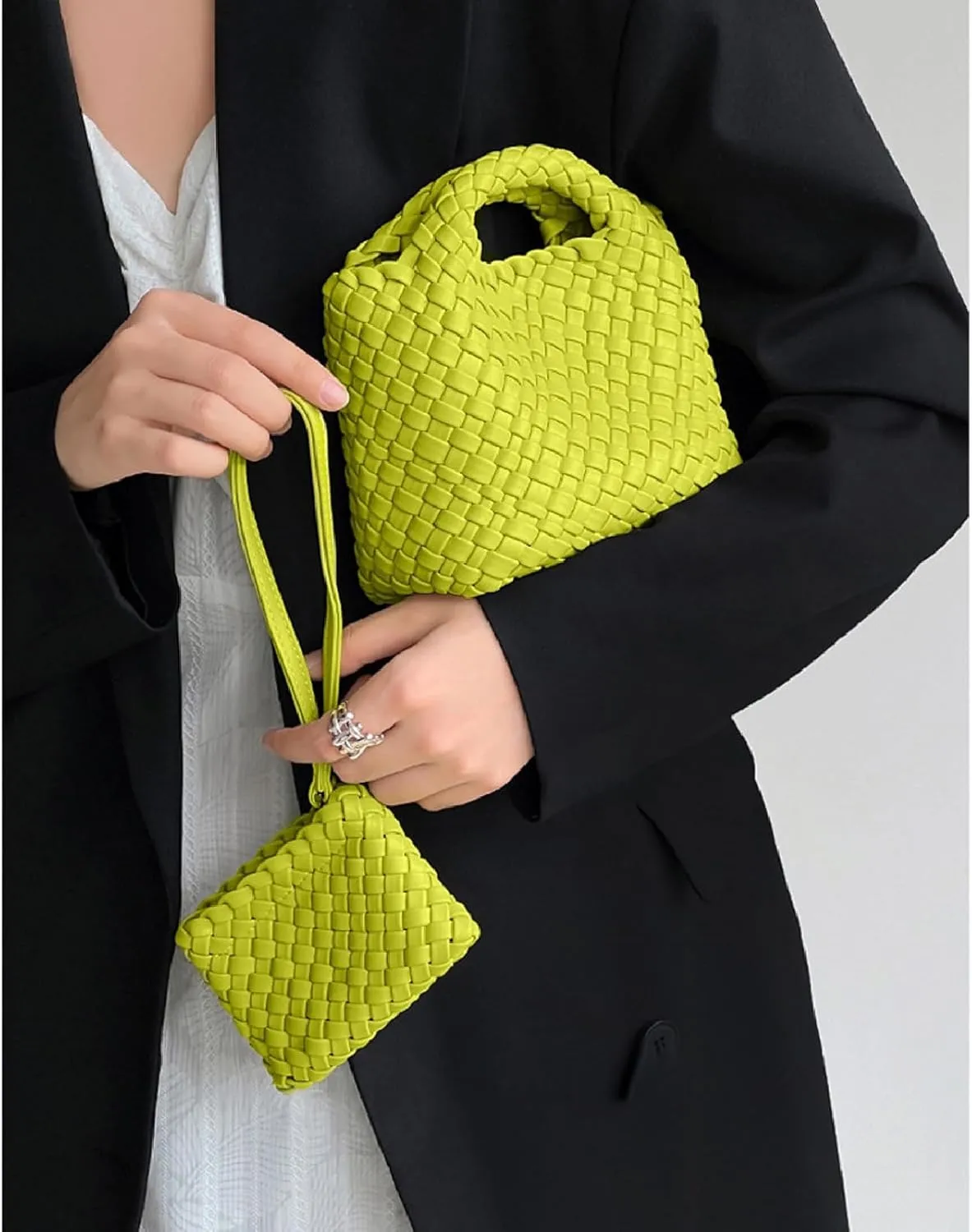 Woven Tote Bag for Women with Coin Purse, Foldable Chain Small Crossbody Handbags, Fashion Shoulder Bag, Hobo Satchel
