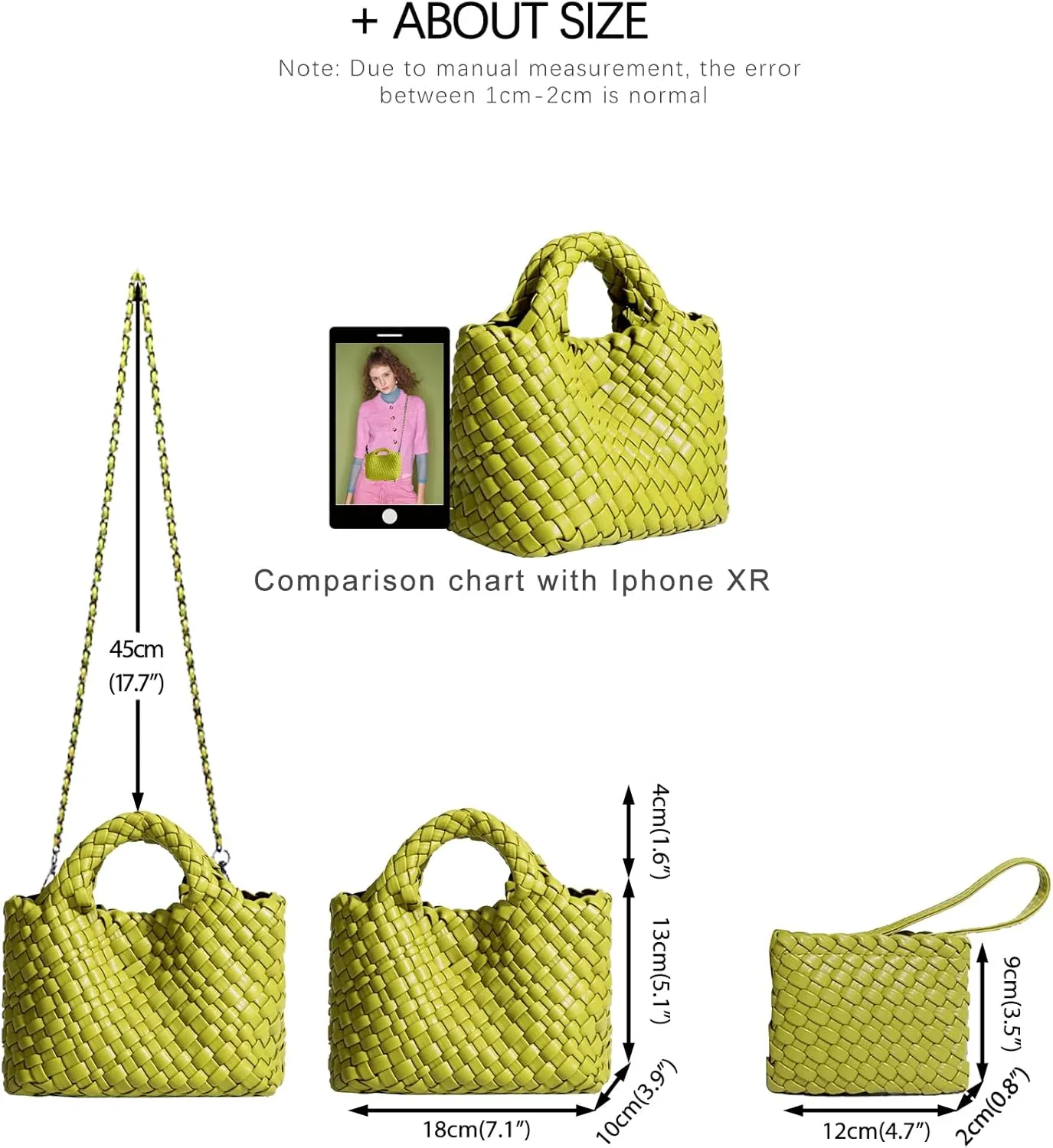 Woven Tote Bag for Women with Coin Purse, Foldable Chain Small Crossbody Handbags, Fashion Shoulder Bag, Hobo Satchel