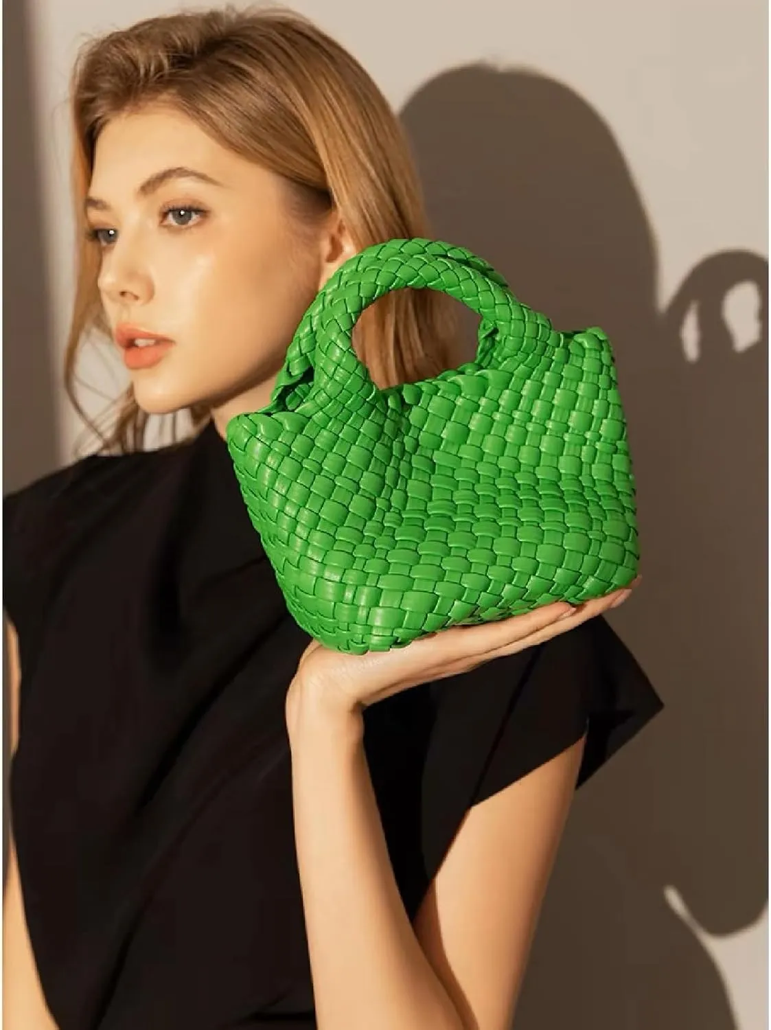 Woven Tote Bag for Women with Coin Purse, Foldable Chain Small Crossbody Handbags, Fashion Shoulder Bag, Hobo Satchel