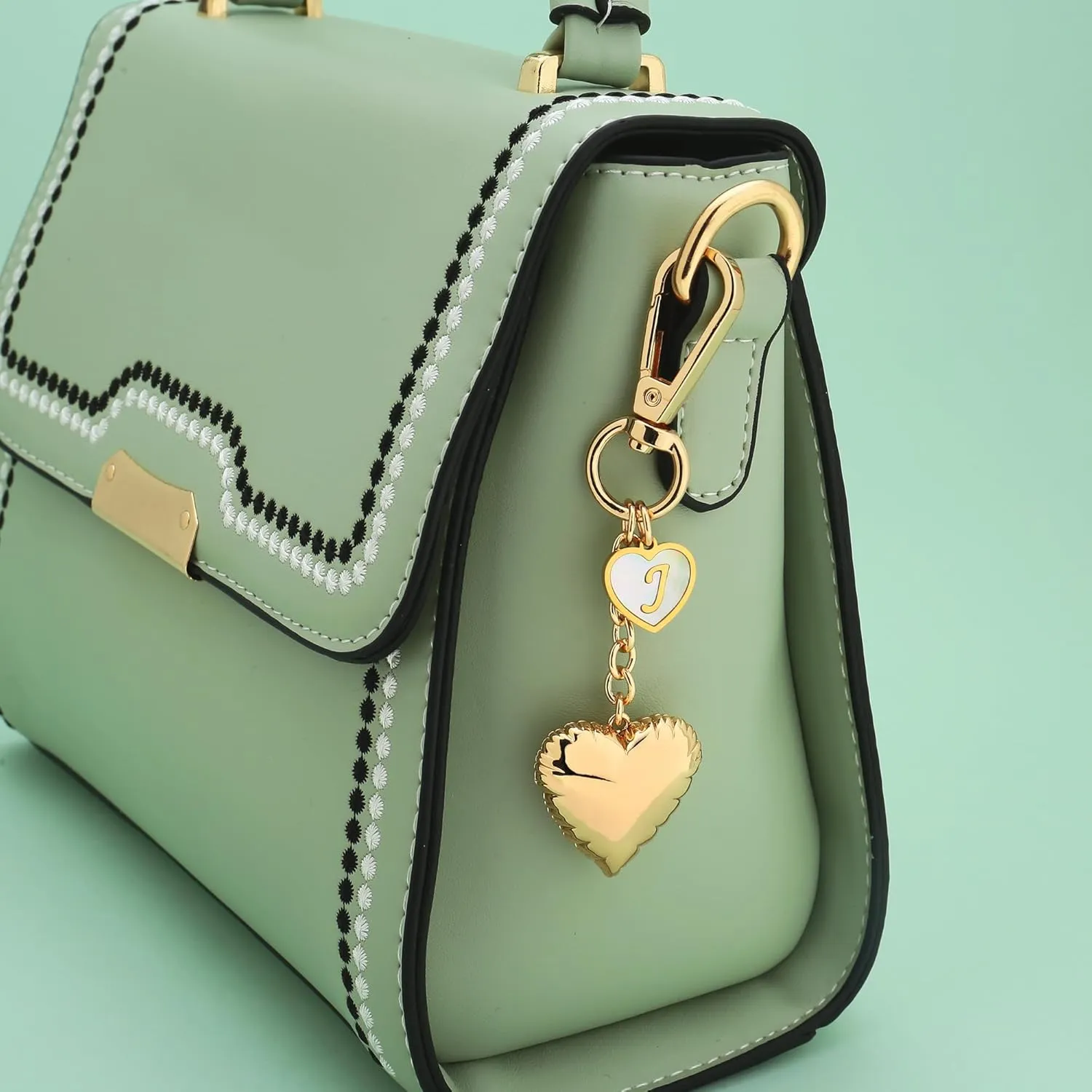 WOWORAMA Gold Heart Charm Keychain for Women Gold Initial Letter Bag Charm Chunky Puffy Heart Purse Charms Keyring