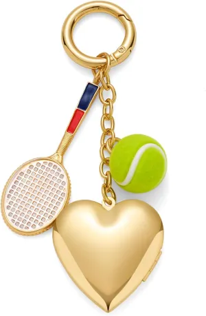 WOWORAMA Tennis Keychain Bag Charm Tennis Racket Ball Keyrings Gold Heart Locket Purse Charms Sports Novelty Charm Key Chains for Sports Fan