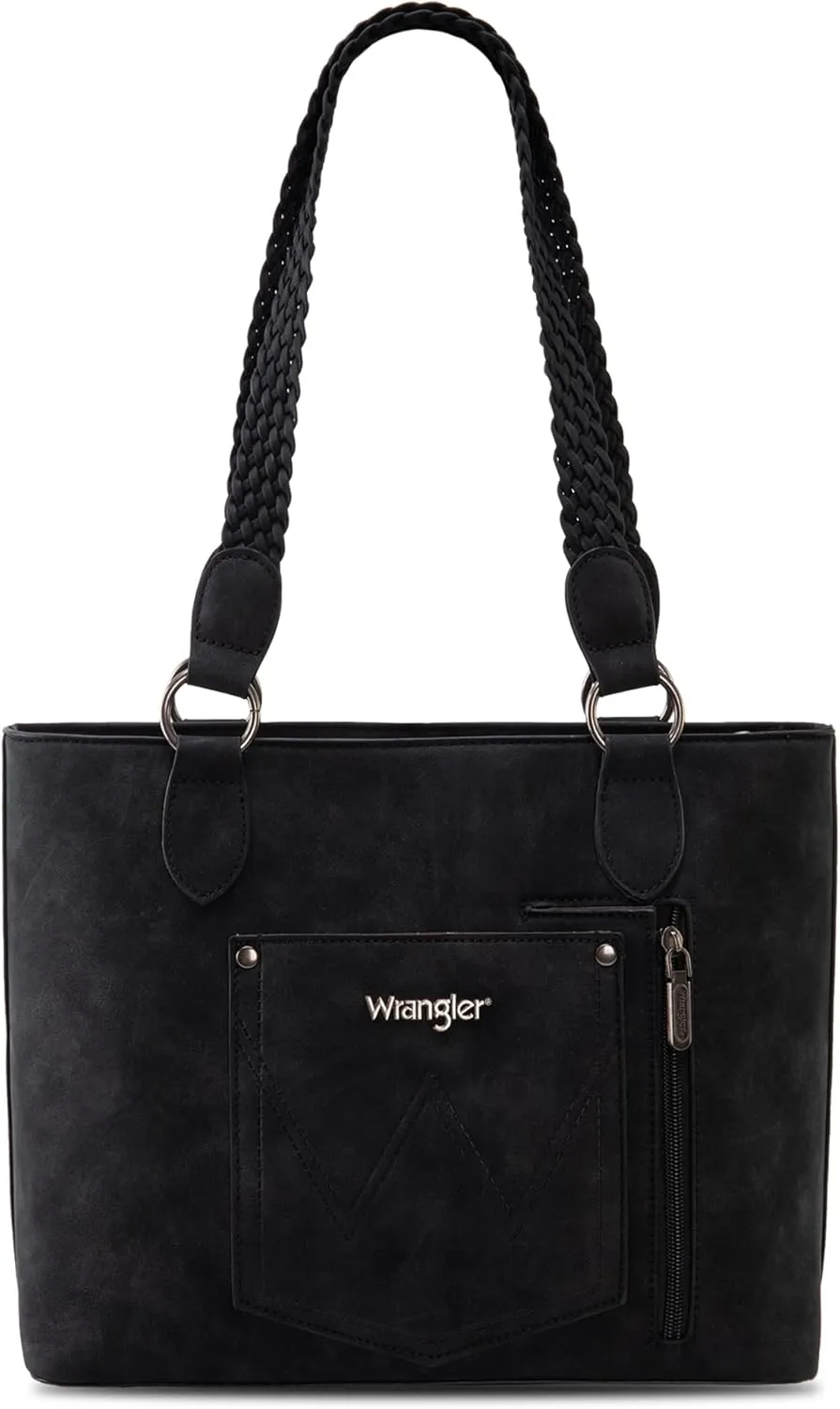 Wrangler Distressed Tote Bag for Women Western Purse Multi Pockets Handbags and Shoulder Bag