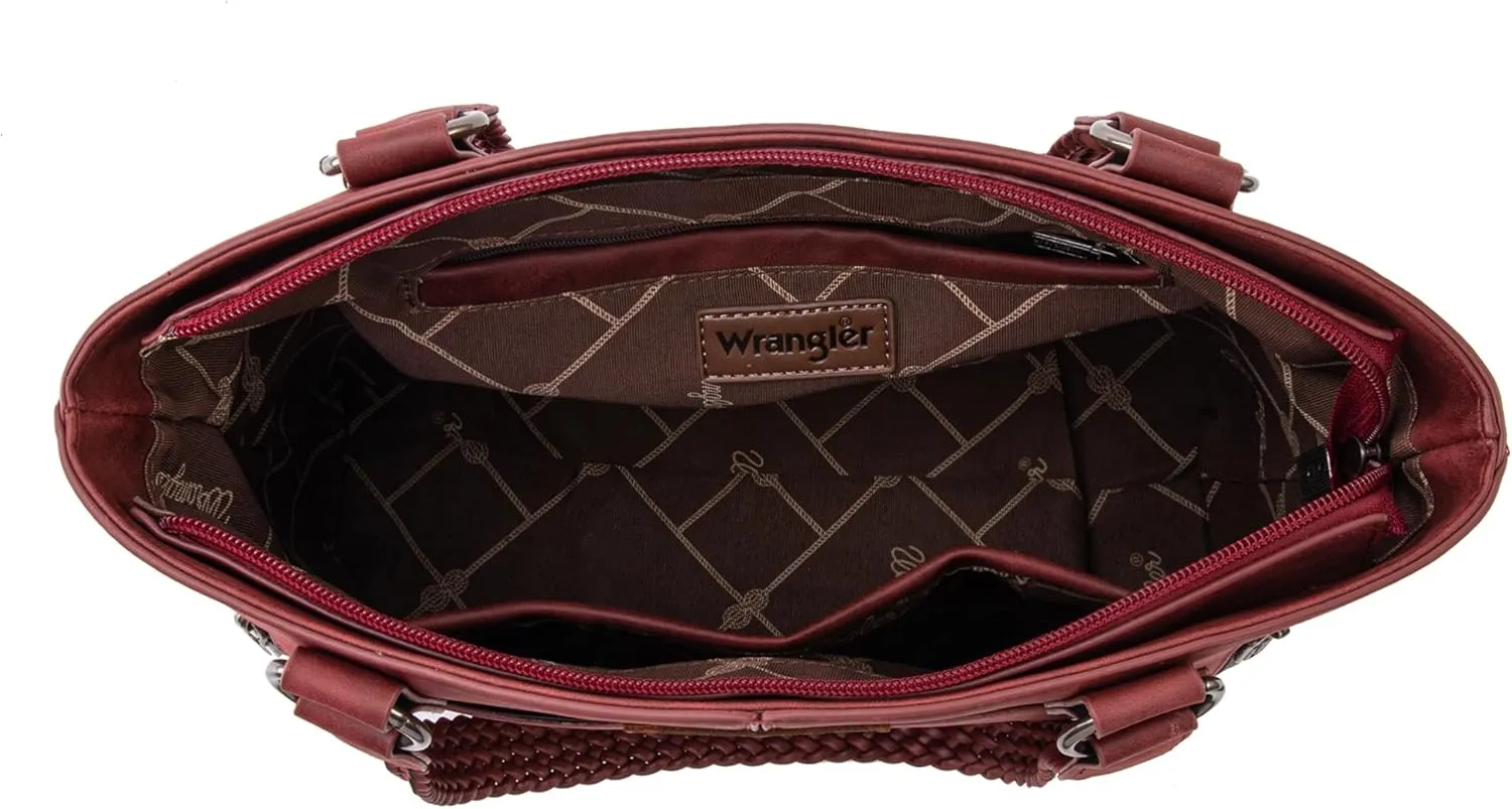 Wrangler Distressed Tote Bag for Women Western Purse Multi Pockets Handbags and Shoulder Bag
