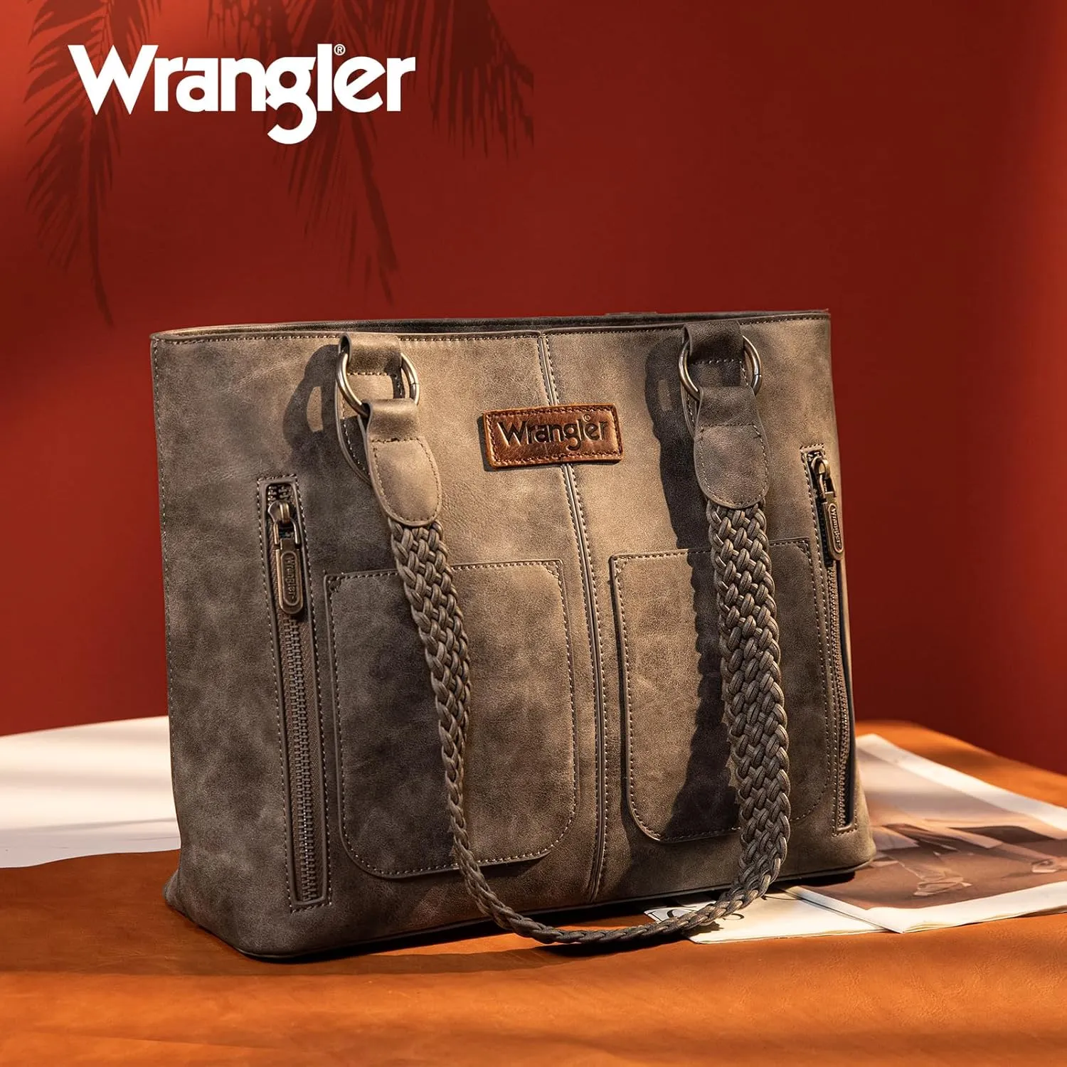 Wrangler Distressed Tote Bag for Women Western Purse Multi Pockets Handbags and Shoulder Bag