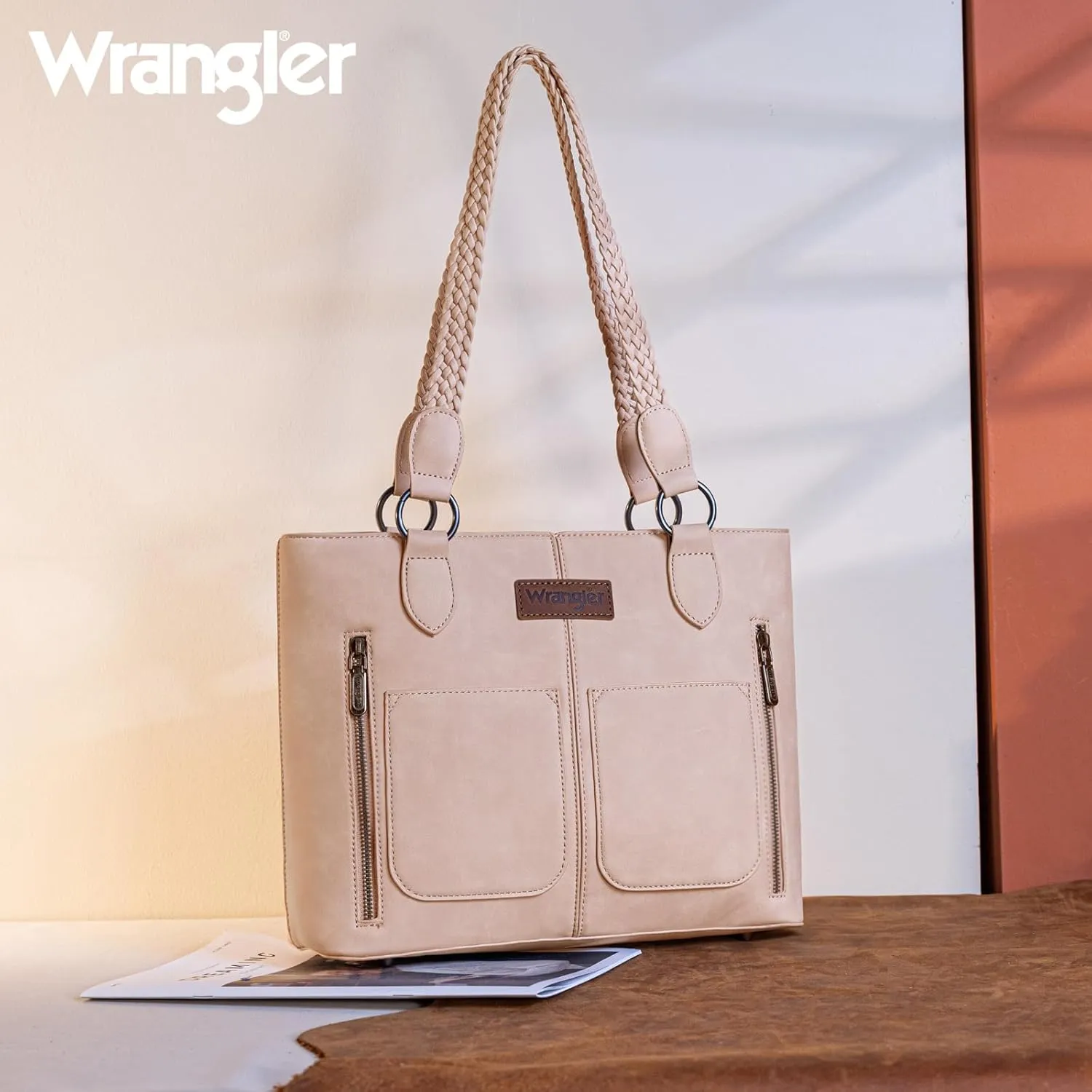 Wrangler Distressed Tote Bag for Women Western Purse Multi Pockets Handbags and Shoulder Bag