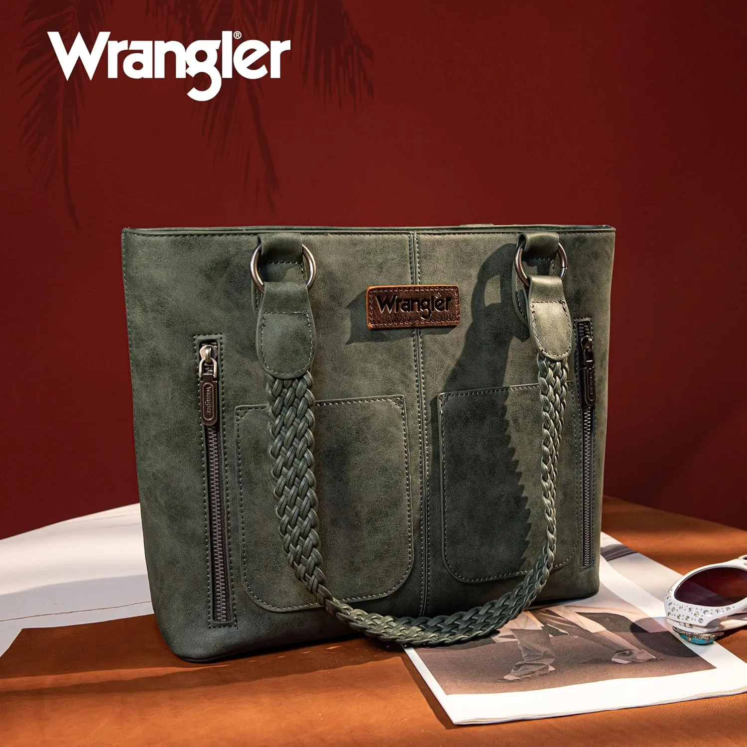 Wrangler Distressed Tote Bag for Women Western Purse Multi Pockets Handbags and Shoulder Bag